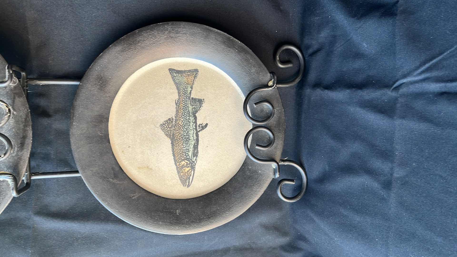 Photo 1 of VINTAGE CERAMIC FISH PLATES WITH WROUGHT IRON PLATE HANGER 11.75” X 31.5”