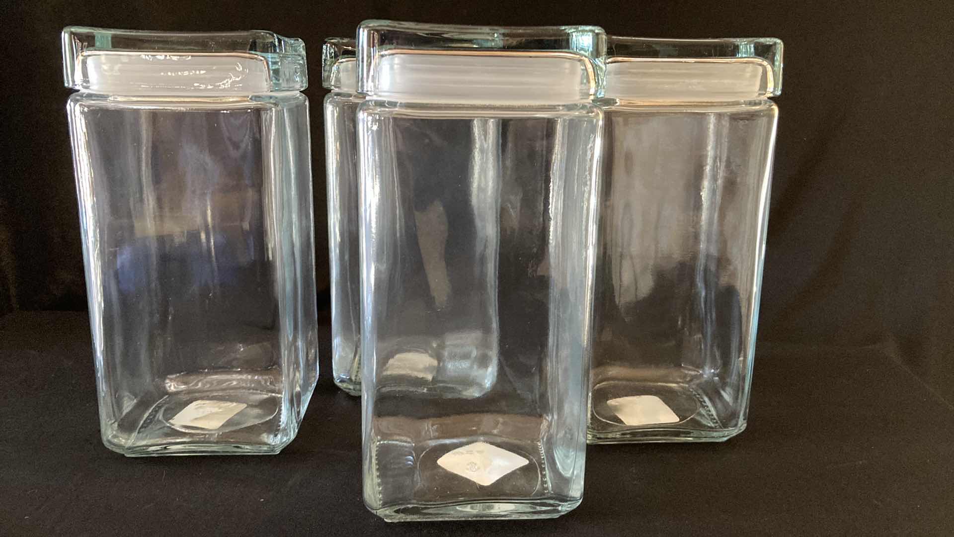 Photo 1 of NEW ANCHOR HOCKING CO 2QT SQUARE GLASS STORAGE JARS (4)