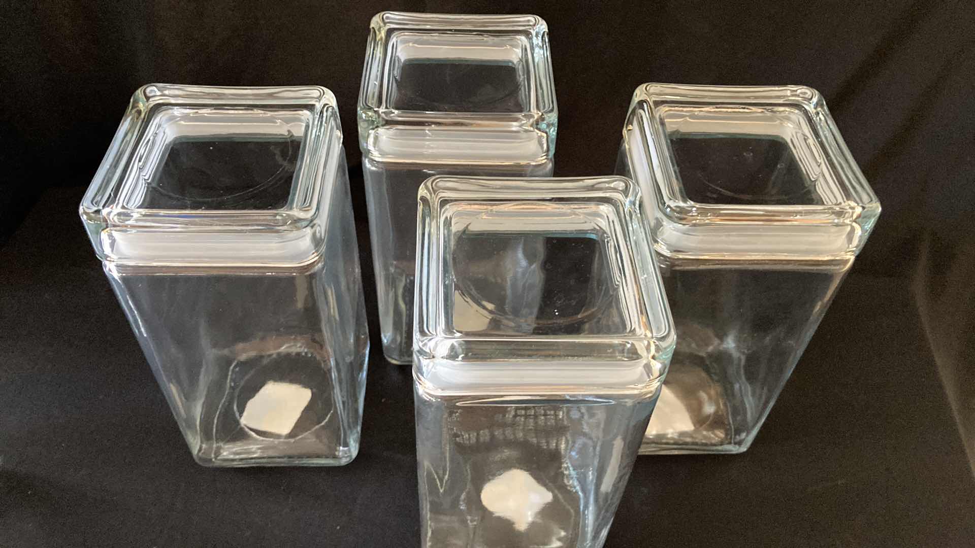 Photo 1 of NEW ANCHOR HOCKING CO 2QT SQUARE GLASS STORAGE JARS (4)
