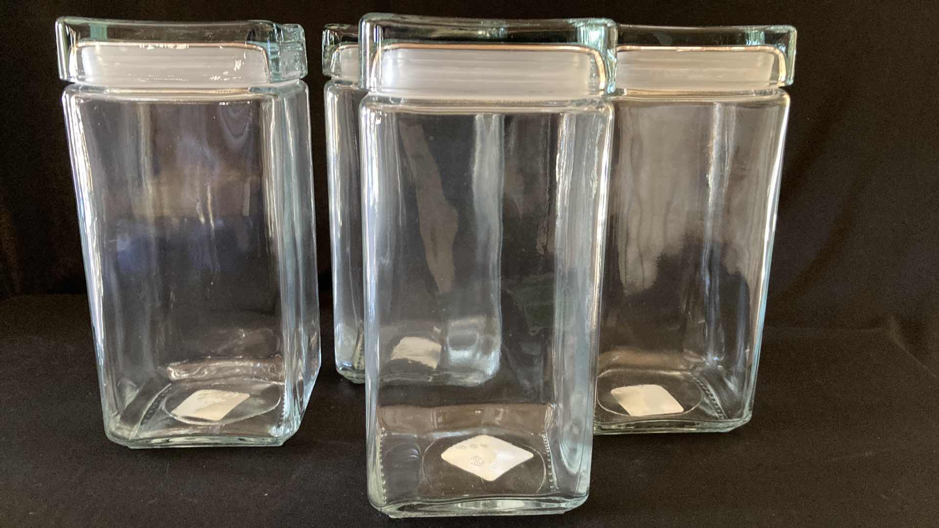 Photo 1 of NEW ANCHOR HOCKING CO 2QT SQUARE GLASS STORAGE JARS (4)