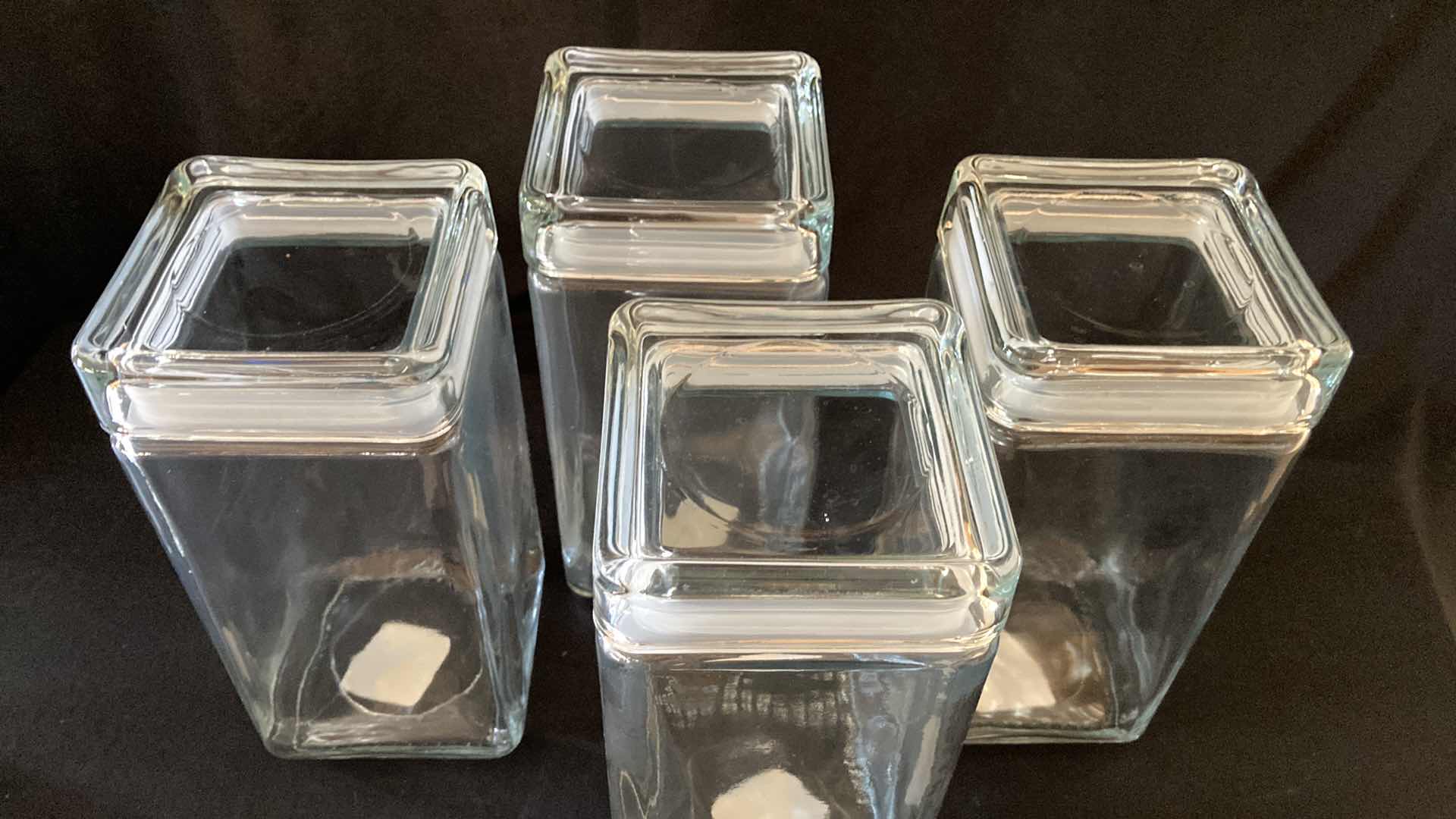 Photo 1 of NEW ANCHOR HOCKING CO 2QT SQUARE GLASS STORAGE JARS (4)