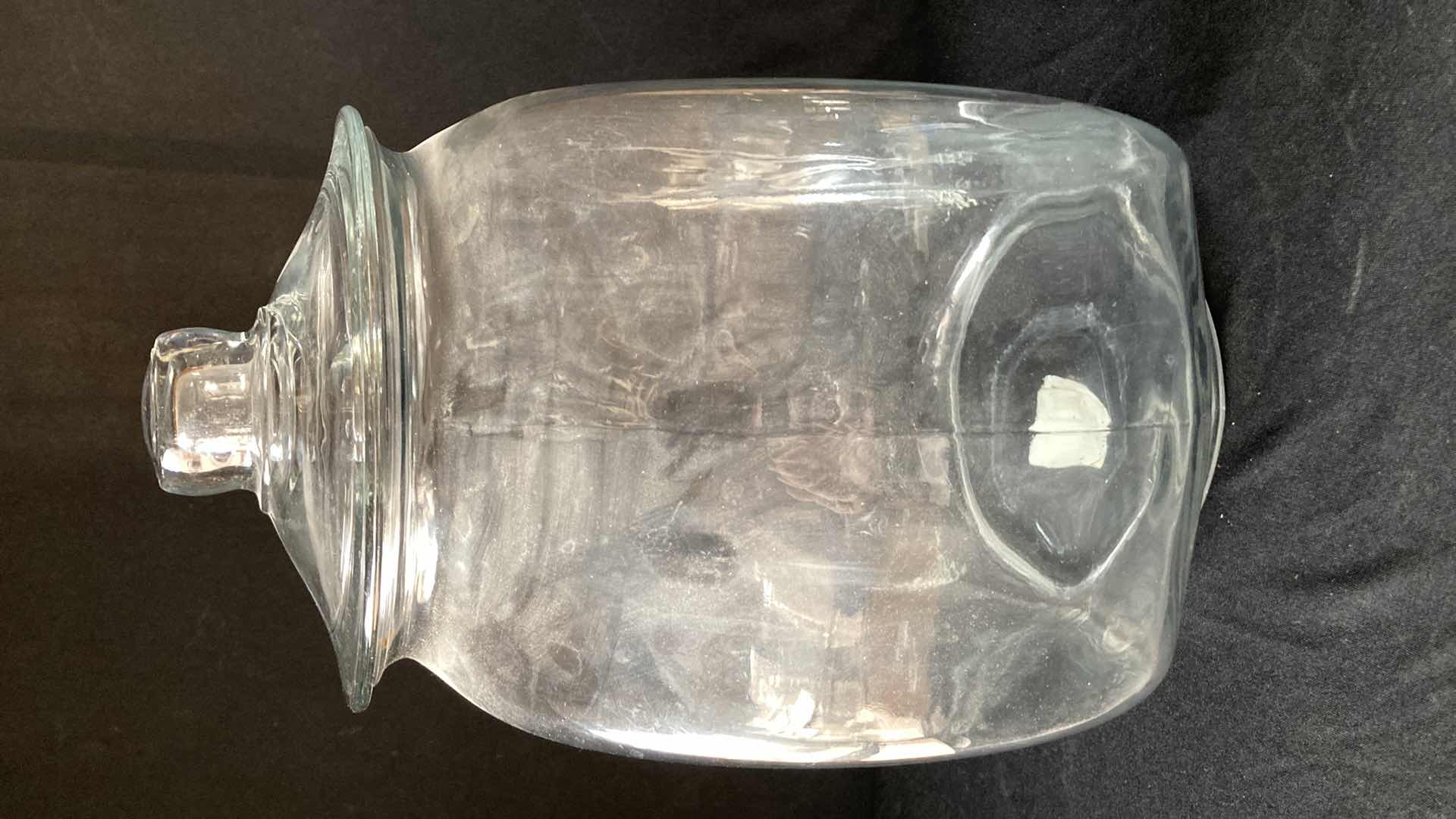 Photo 1 of ANCHOR HOCKING DRUM STYLE GLASS JAR W LID 11” X 6.5” H 13”
