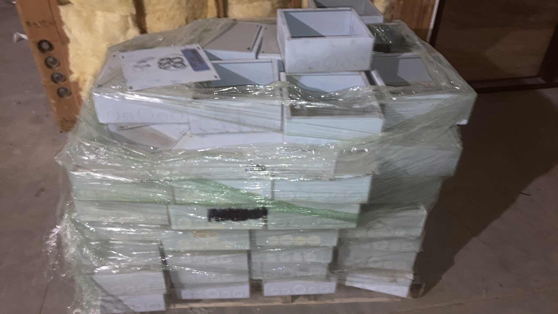 Photo 1 of NEW CONDUIT BOXES (APPROX 80) ON PALLET 10.25” X 10.25” H 4”