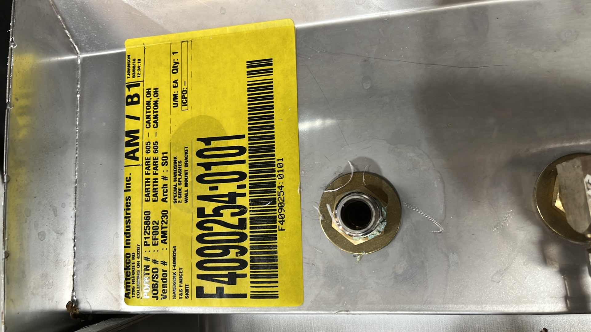 Photo 1 of AMTEKCO STAINLESS STEEL HAND SINK 15.5” X 17” X 18”H (MODEL #F4090254)