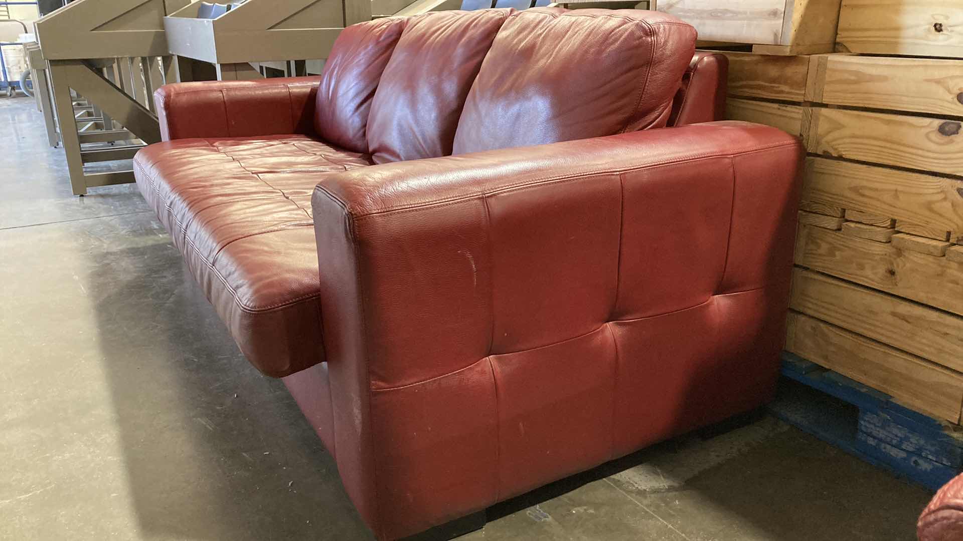 Photo 1 of F.D. STUDIOS ARTIFICIAL LEATHER RED SOFA 86” X 38” H 34” (DISPLAY MODEL)