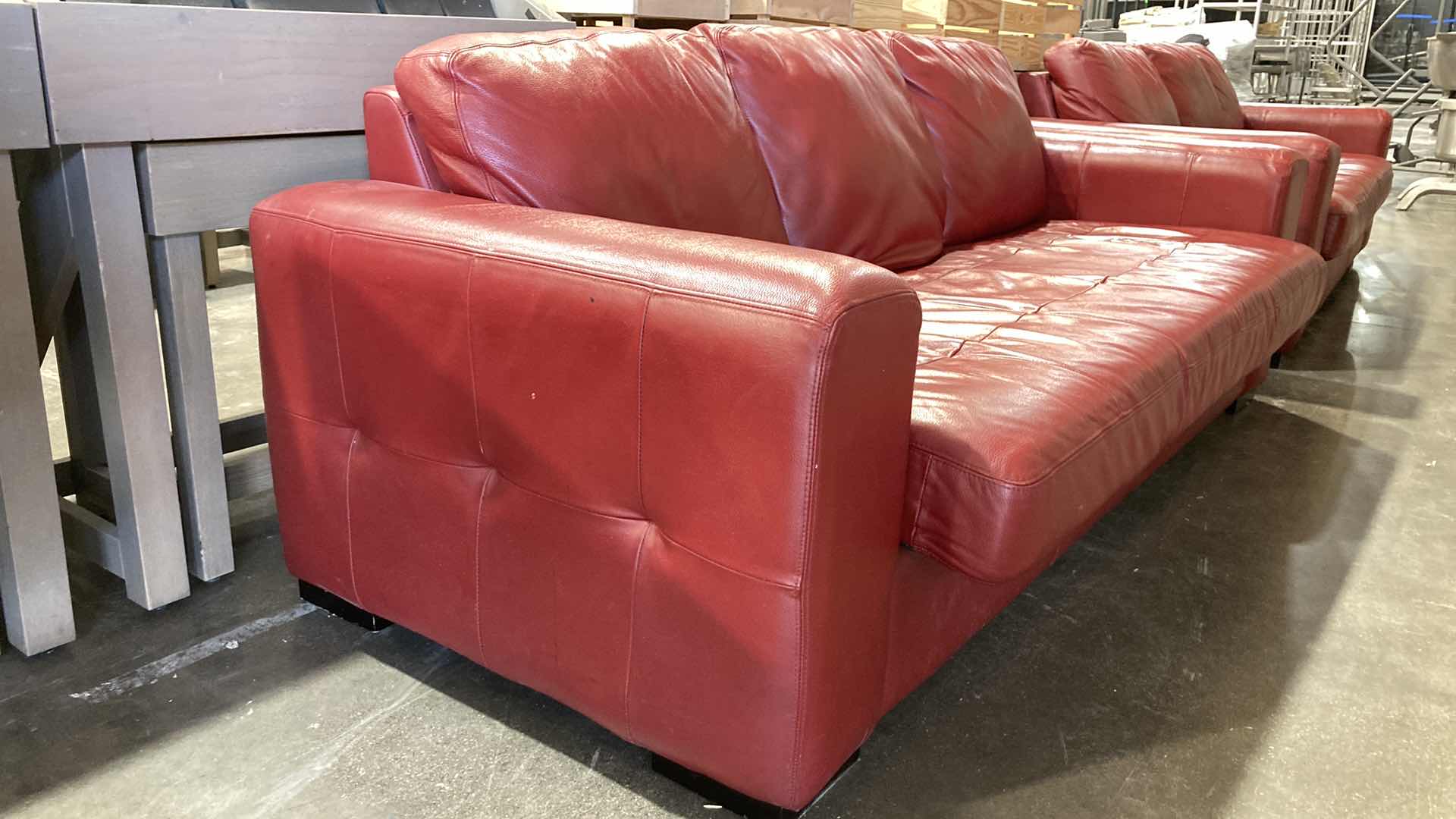 Photo 1 of F.D. STUDIOS ARTIFICIAL LEATHER RED SOFA 86” X 38” H 34” (DISPLAY MODEL)