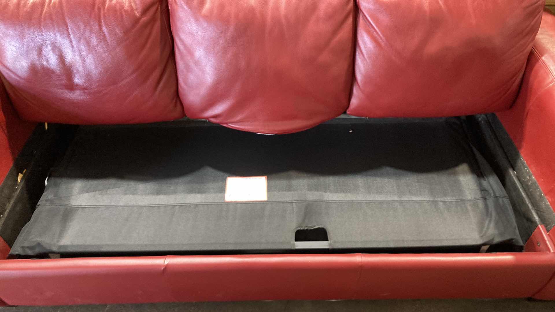 Photo 1 of F.D. STUDIOS ARTIFICIAL LEATHER RED SOFA 86” X 38” H 34” (DISPLAY MODEL)