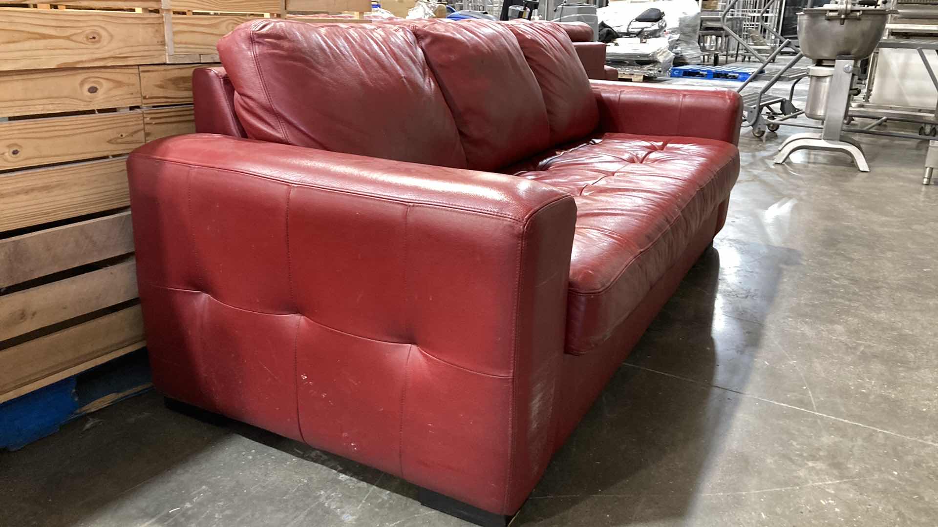 Photo 4 of F.D. STUDIOS ARTIFICIAL LEATHER RED SOFA 86” X 38” H 34” (DISPLAY MODEL)