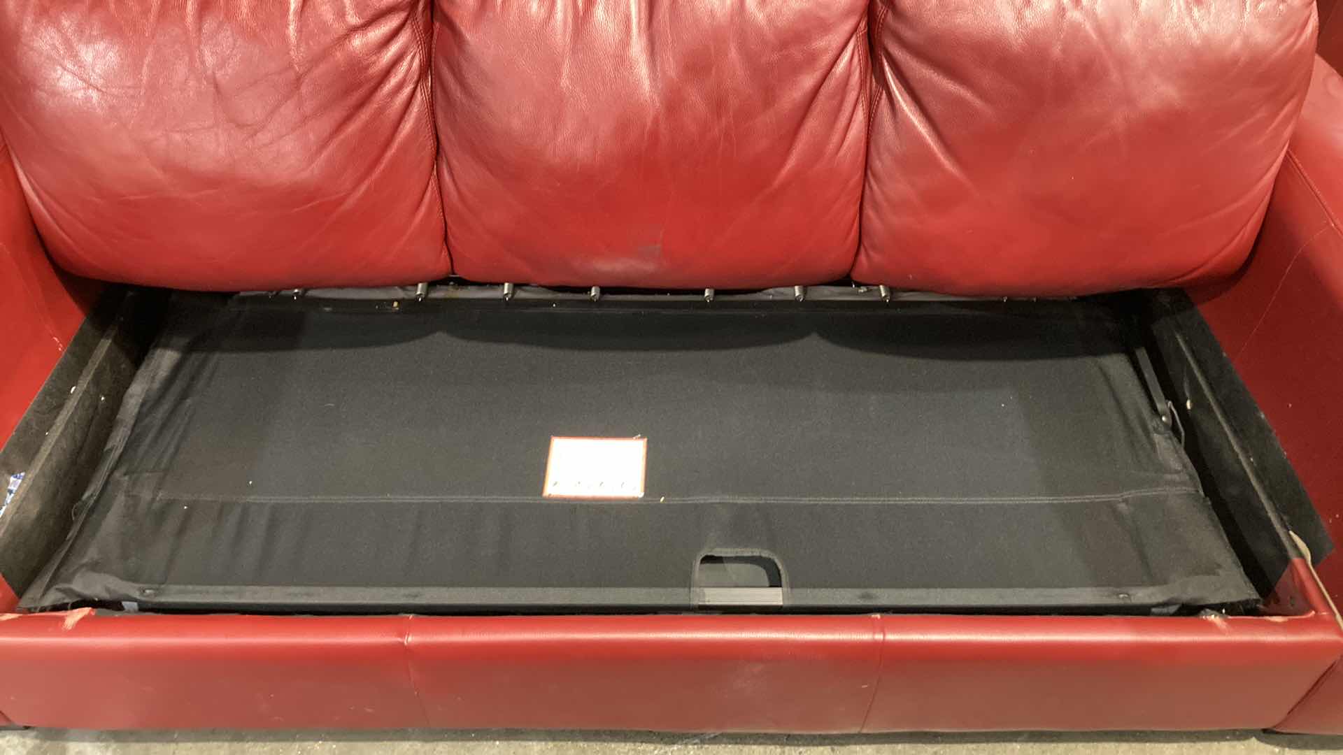 Photo 6 of F.D. STUDIOS ARTIFICIAL LEATHER RED SOFA 86” X 38” H 34” (DISPLAY MODEL)