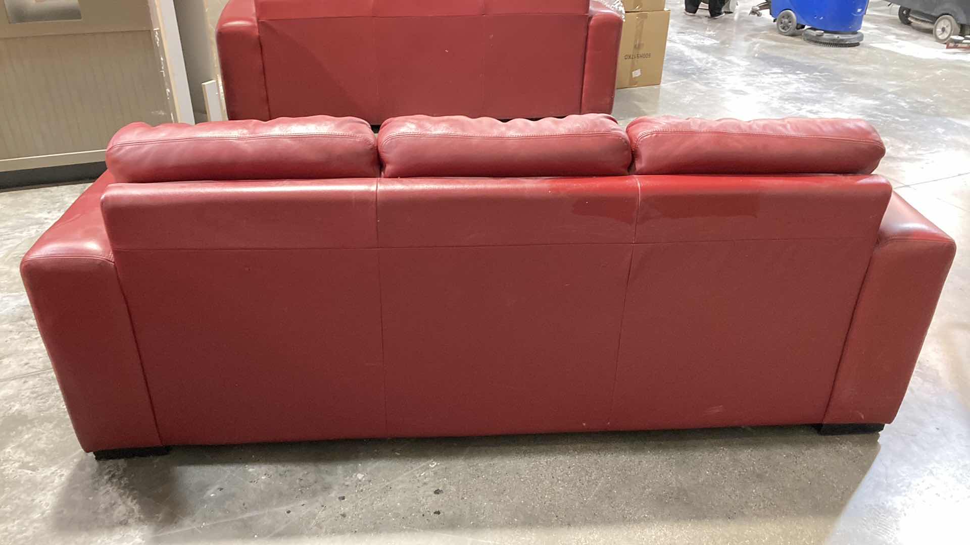 Photo 5 of F.D. STUDIOS ARTIFICIAL LEATHER RED SOFA 86” X 38” H 34” (DISPLAY MODEL)