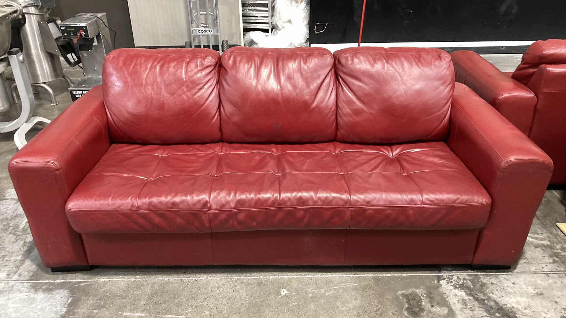 Photo 1 of F.D. STUDIOS ARTIFICIAL LEATHER RED SOFA 86” X 38” H 34” (DISPLAY MODEL)