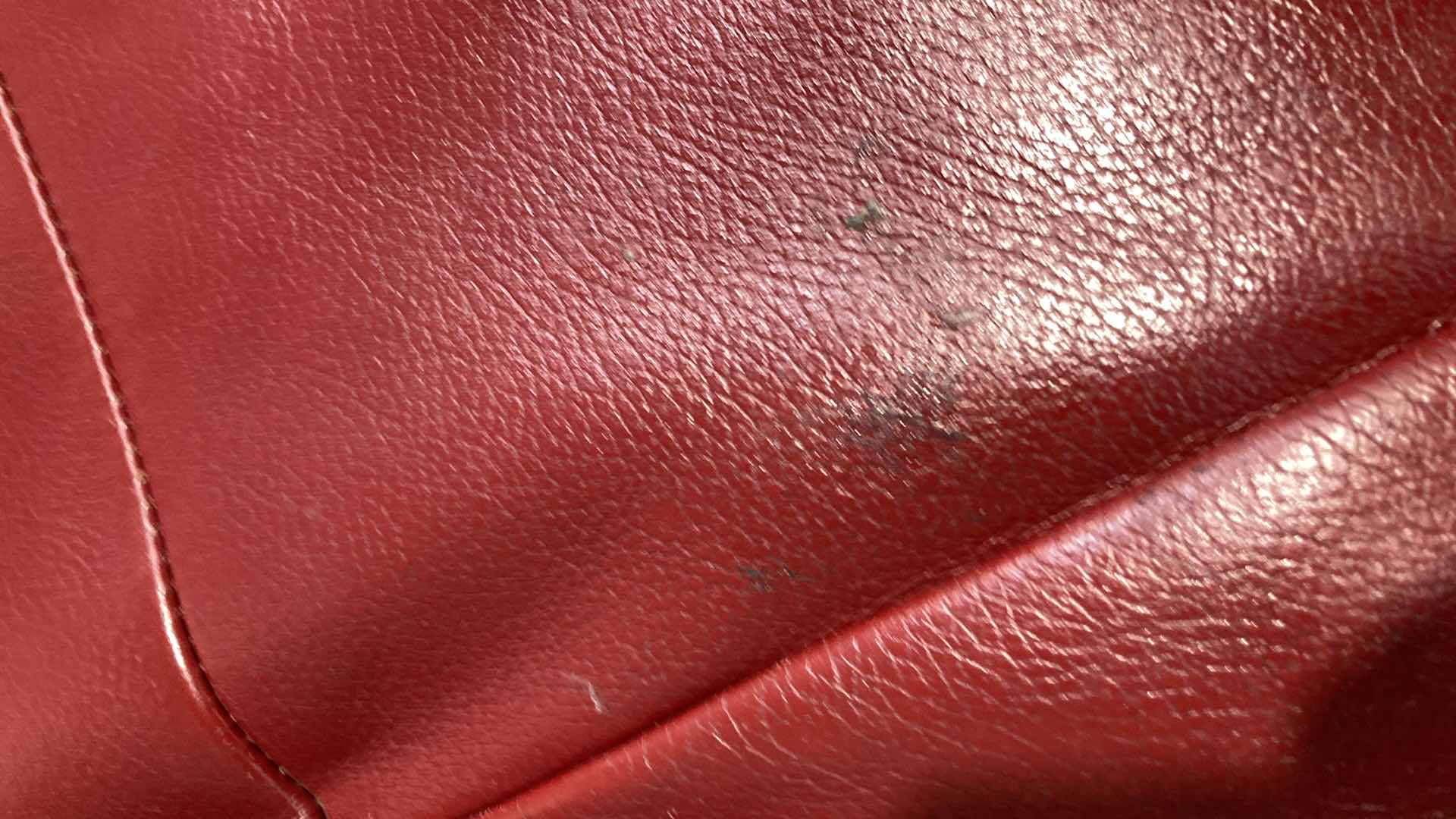 Photo 9 of F.D. STUDIOS ARTIFICIAL LEATHER RED SOFA 86” X 38” H 34” (DISPLAY MODEL)