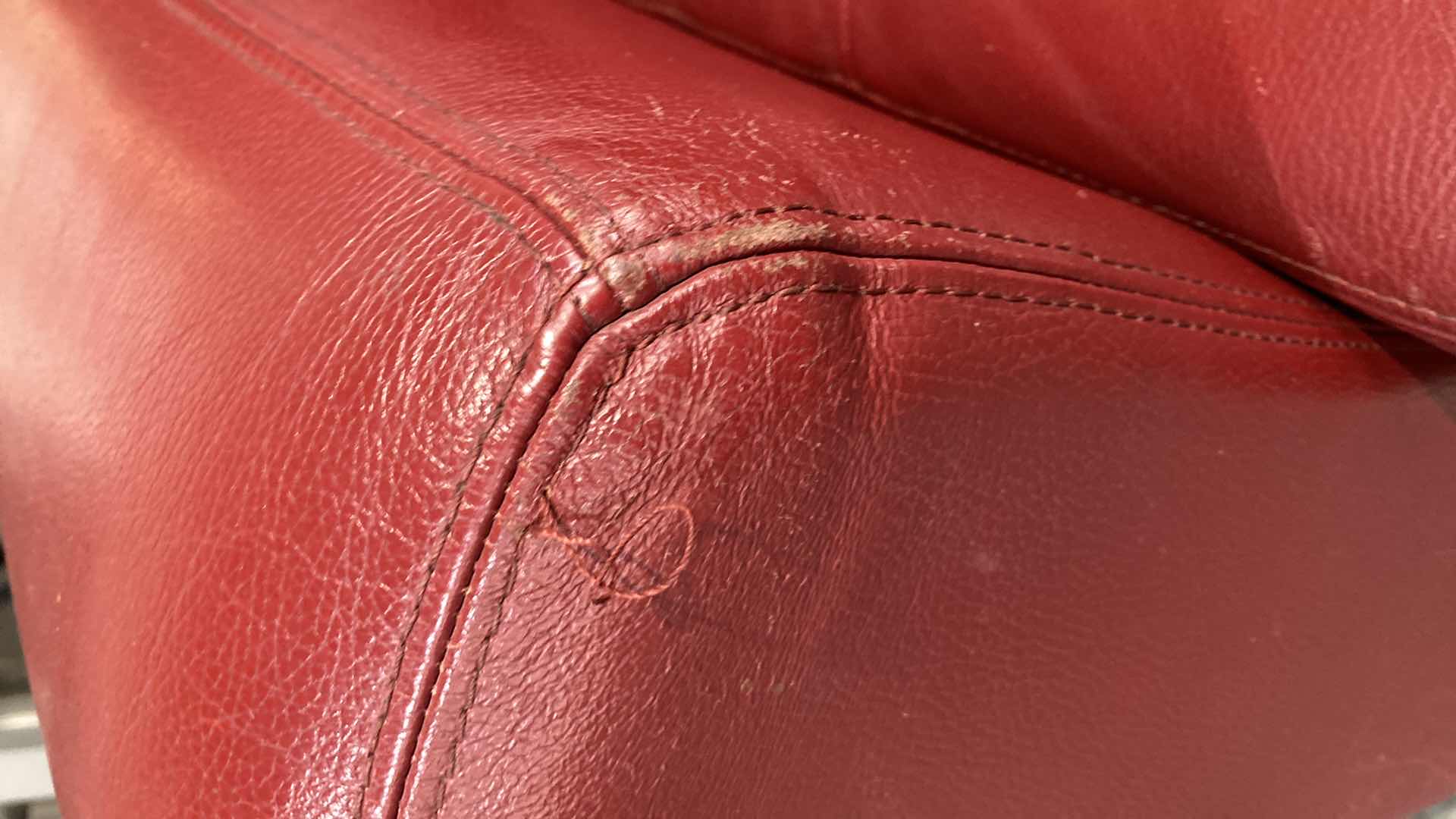 Photo 1 of F.D. STUDIOS ARTIFICIAL LEATHER RED SOFA 86” X 38” H 34” (DISPLAY MODEL)