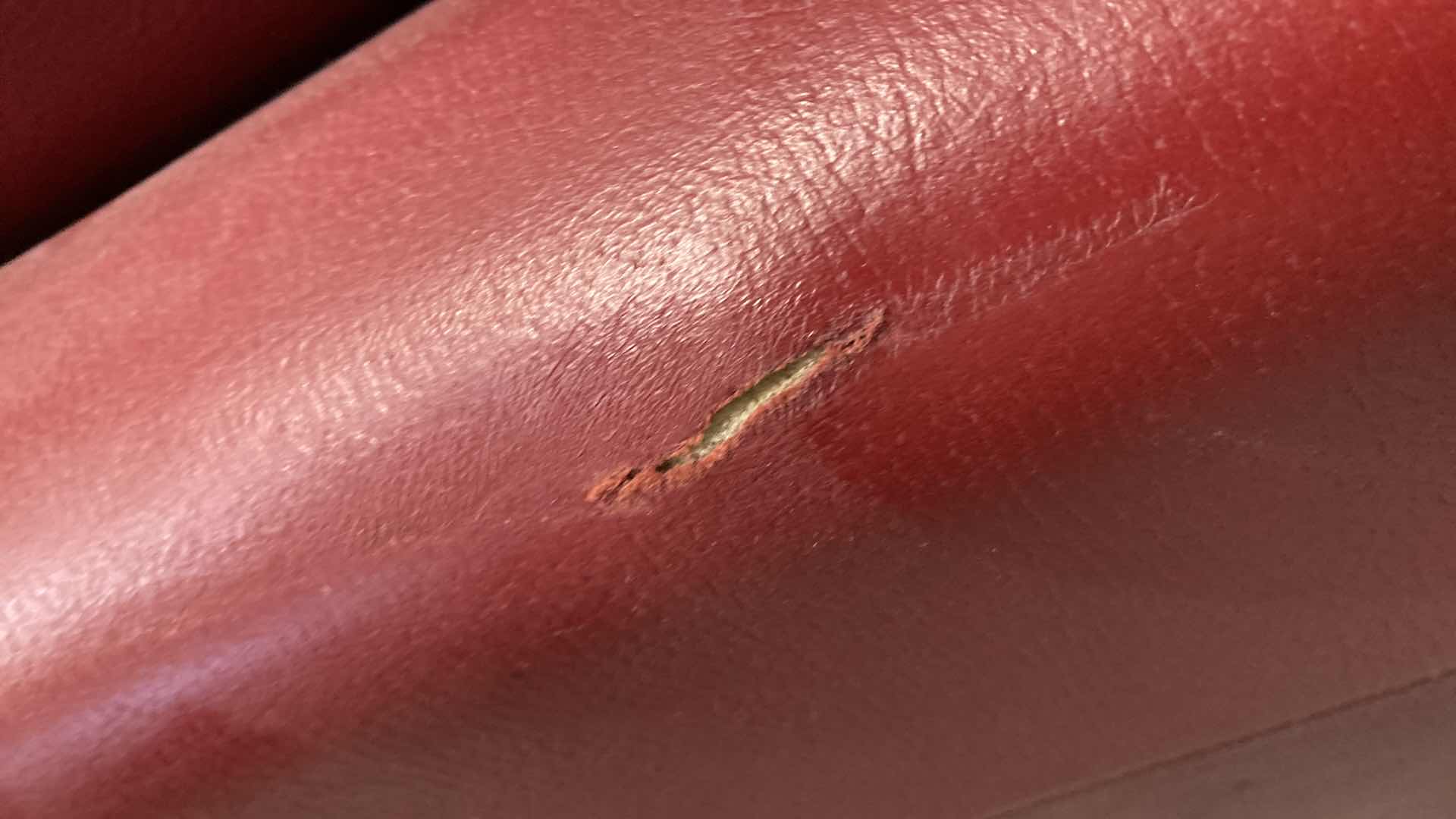 Photo 8 of F.D. STUDIOS ARTIFICIAL LEATHER RED SOFA 86” X 38” H 34” (DISPLAY MODEL)