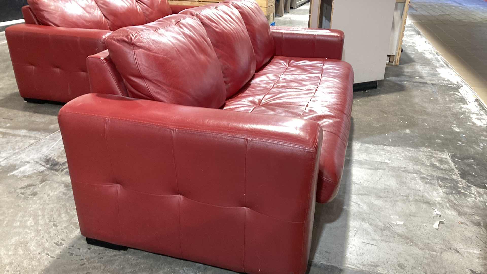 Photo 1 of F.D. STUDIOS ARTIFICIAL LEATHER RED SOFA 86” X 38” H 34” (DISPLAY MODEL)