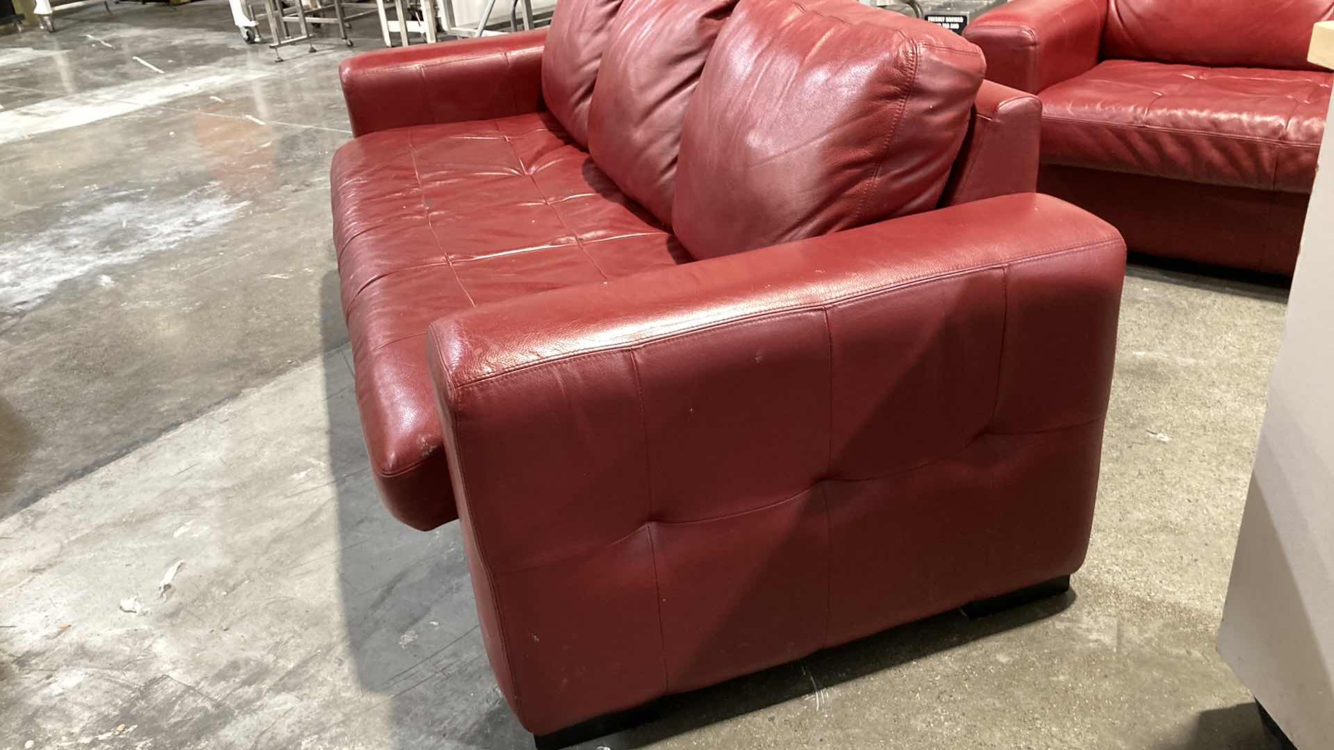 Photo 4 of F.D. STUDIOS ARTIFICIAL LEATHER RED SOFA 86” X 38” H 34” (DISPLAY MODEL)