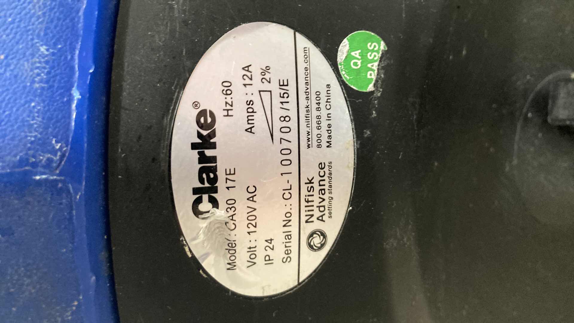 Photo 1 of CLARKE ELECTRIC AUTOMATIC FLOOR SCRUBBER W PAD DRIVER MODEL CA30 17E