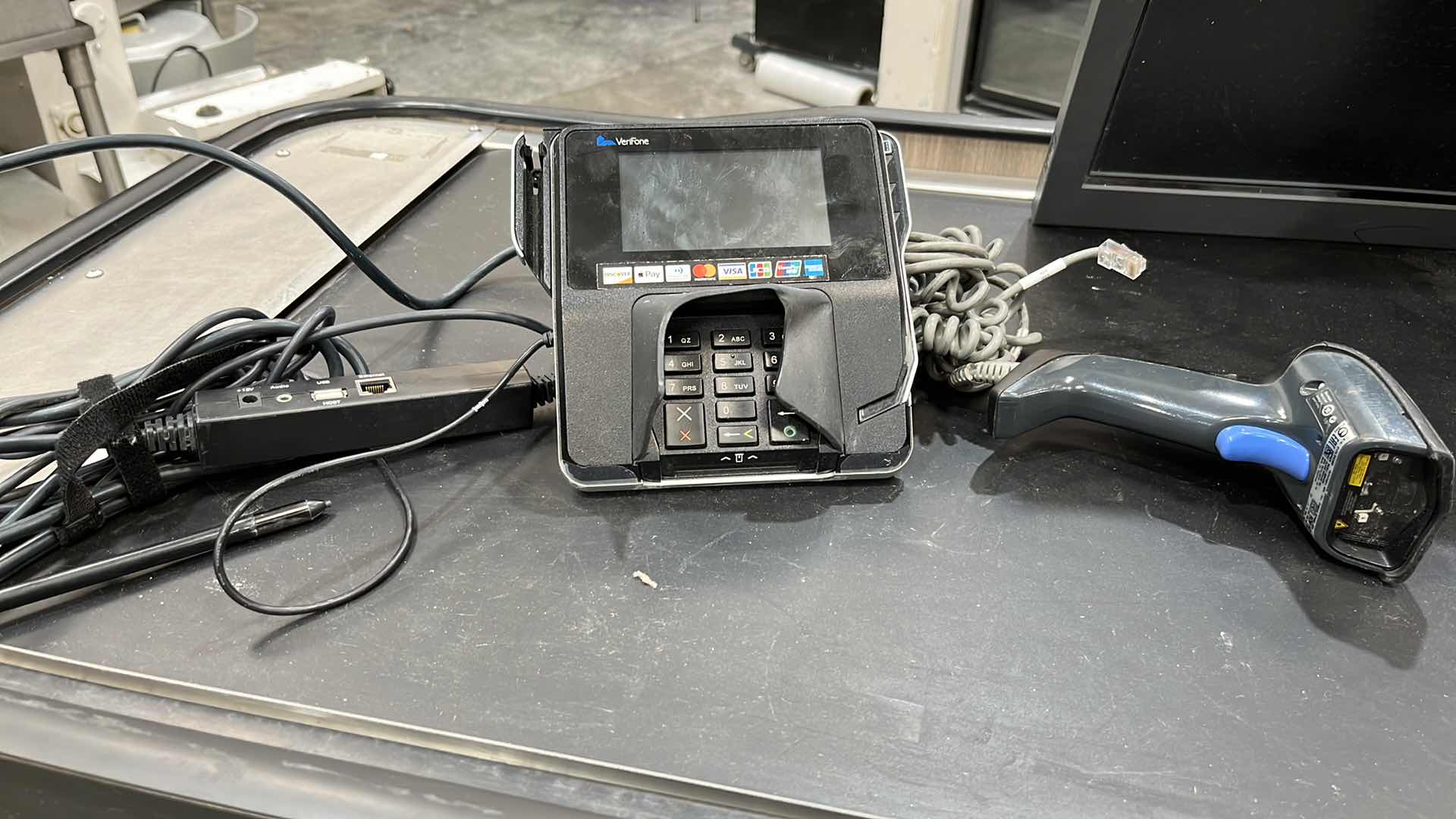 Photo 1 of ACCENT 2016 SINGLE BELT CHECK LANE W COMPLETE POS SYSTEM 97” X 25.5” H 42.5” (300+ LBS)