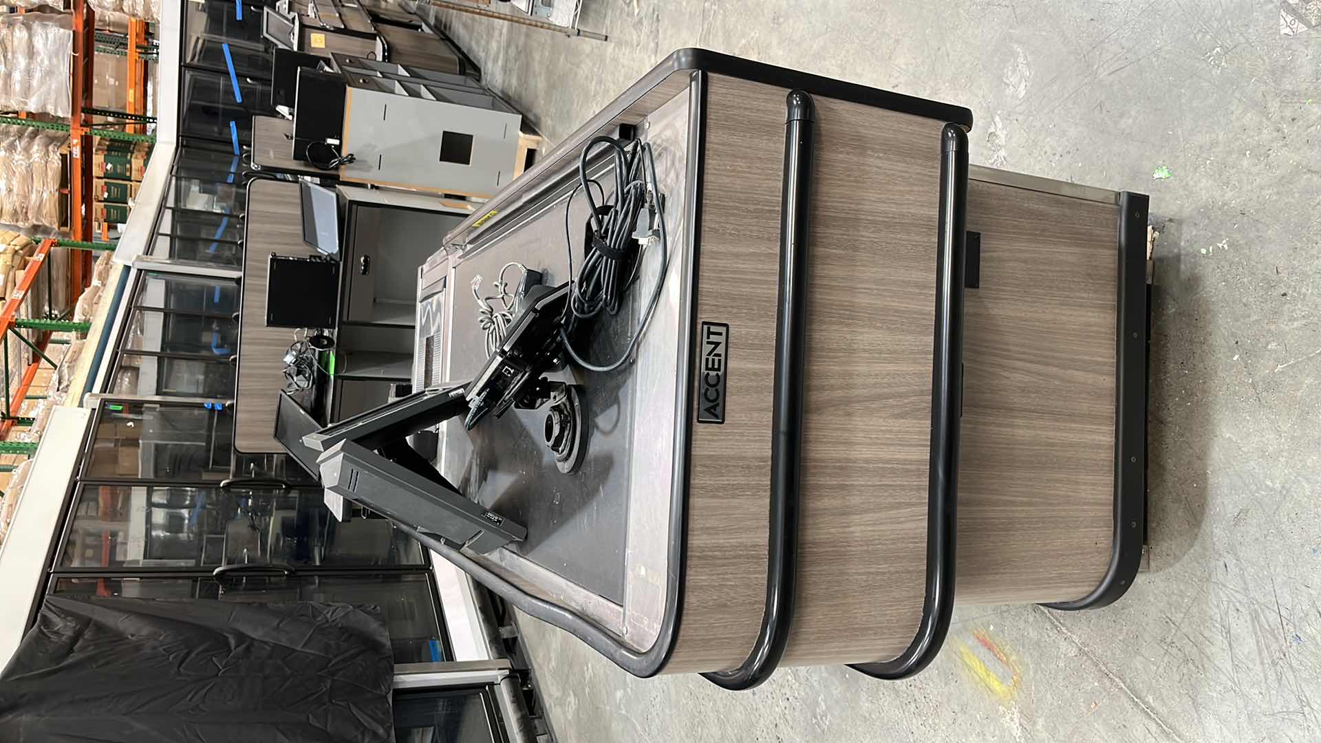 Photo 1 of ACCENT 2016 SINGLE BELT CHECK LANE W COMPLETE POS SYSTEM 97” X 25.5” H 42.5”