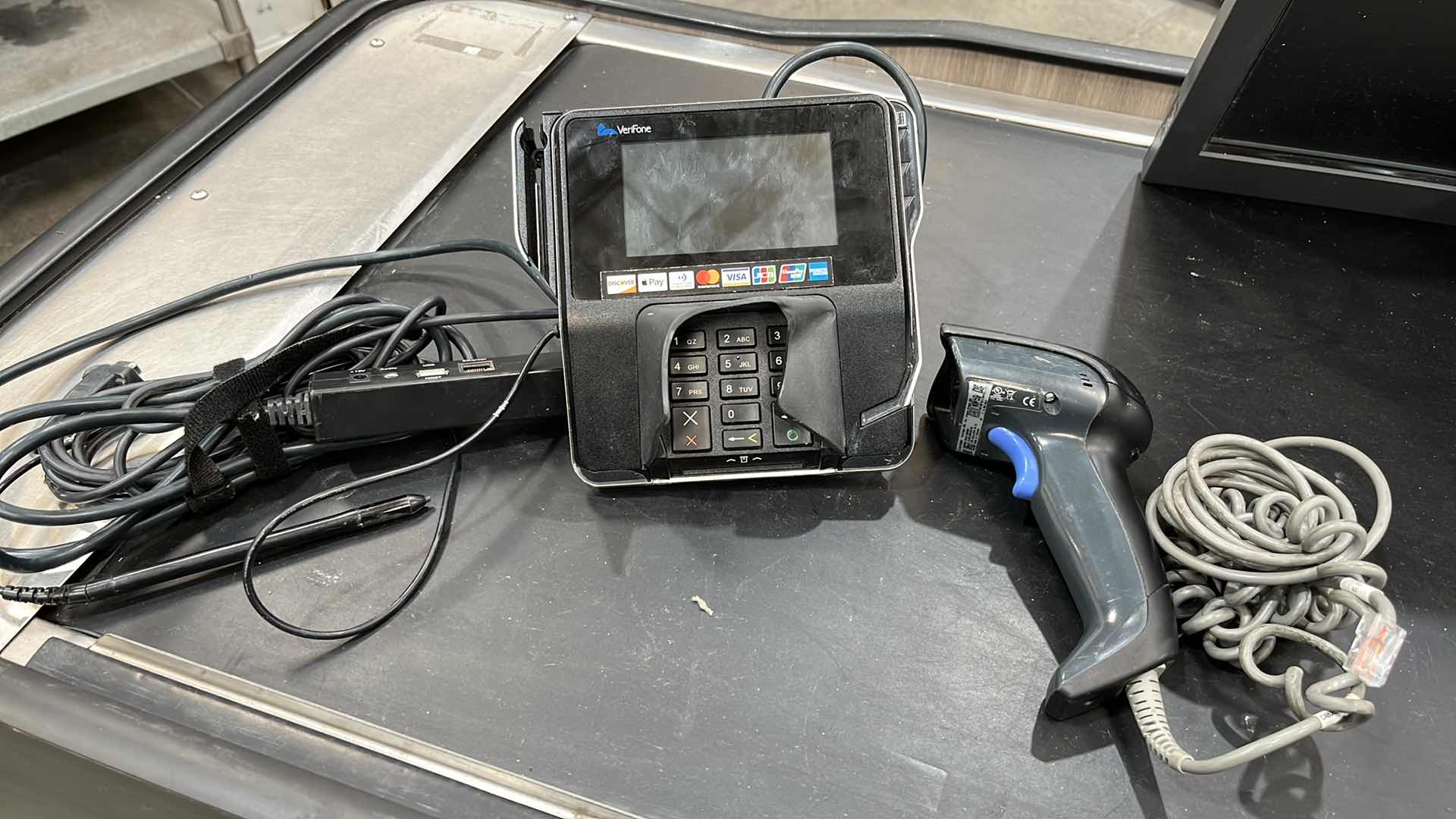 Photo 1 of ACCENT 2016 SINGLE BELT CHECK LANE W COMPLETE POS SYSTEM 97” X 25.5” H 42.5”