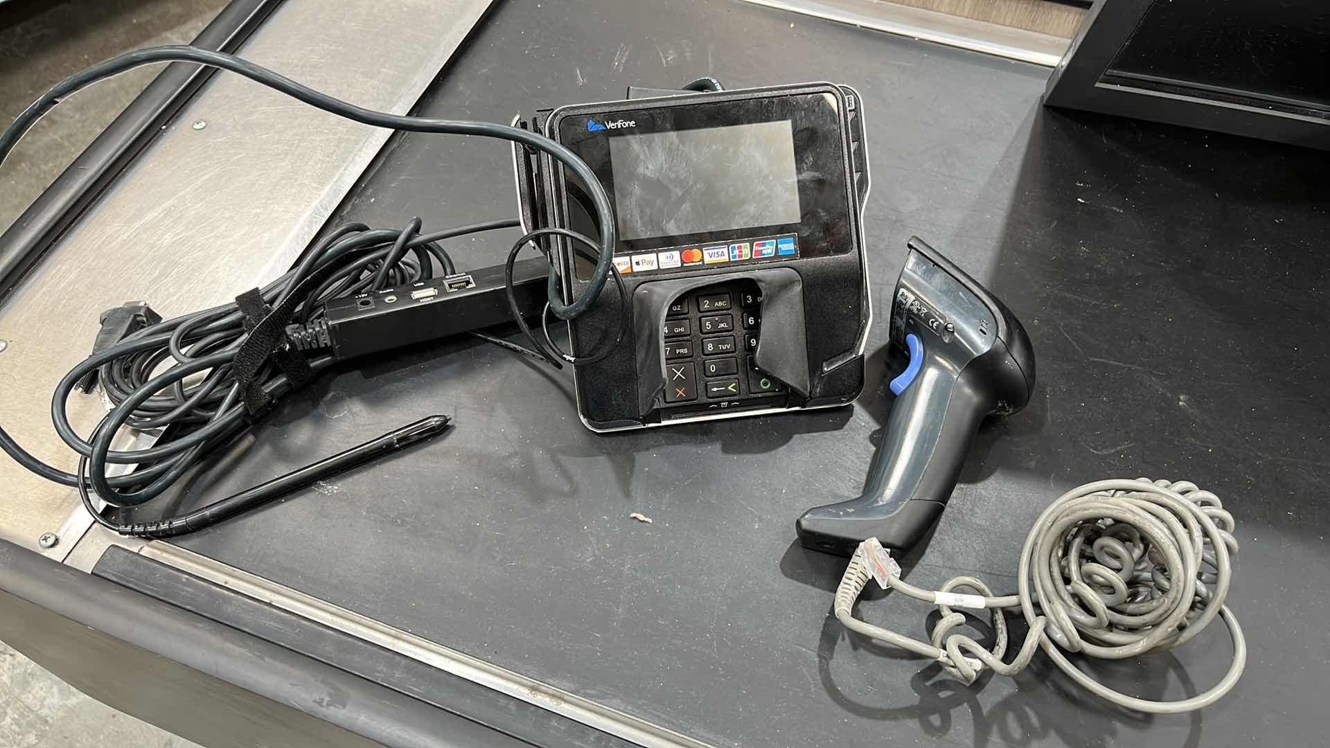 Photo 1 of ACCENT 2016 SINGLE BELT CHECK LANE W COMPLETE POS SYSTEM 97” X 25.5” H 42.5” (300+ LBS)