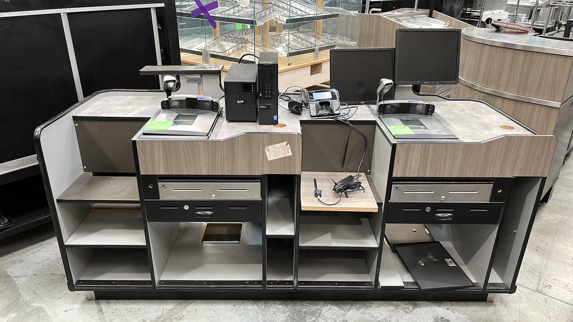 Photo 1 of ACCENT DUAL CUSTOMER SERVICE STATION W COMPLETE POS SYSTEM 97” X 25.5” X 42.5” (400+ LBS)