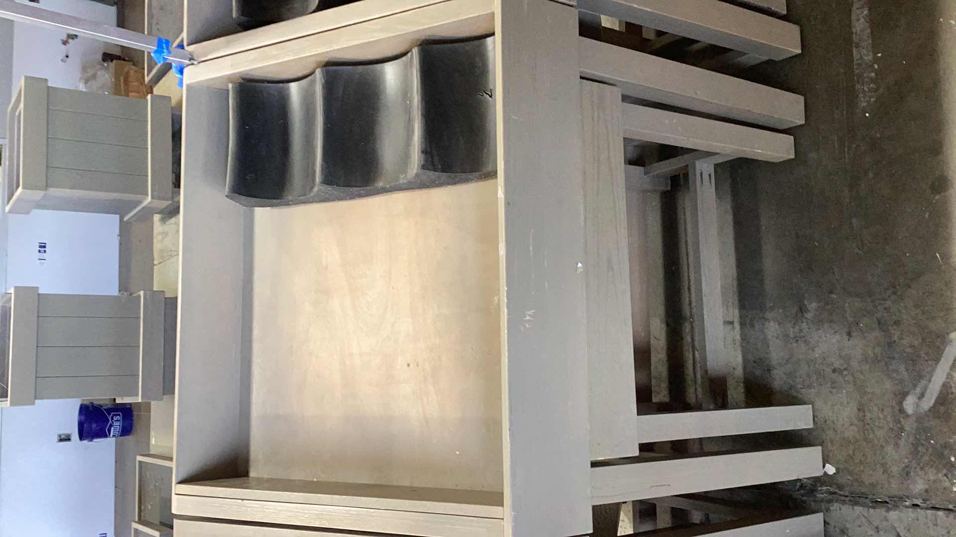 Photo 1 of TWO PIECE WOODEN ANGLED FRUIT DISPLAY STAND WITH ONE STACKER 36” X 28” H 37”