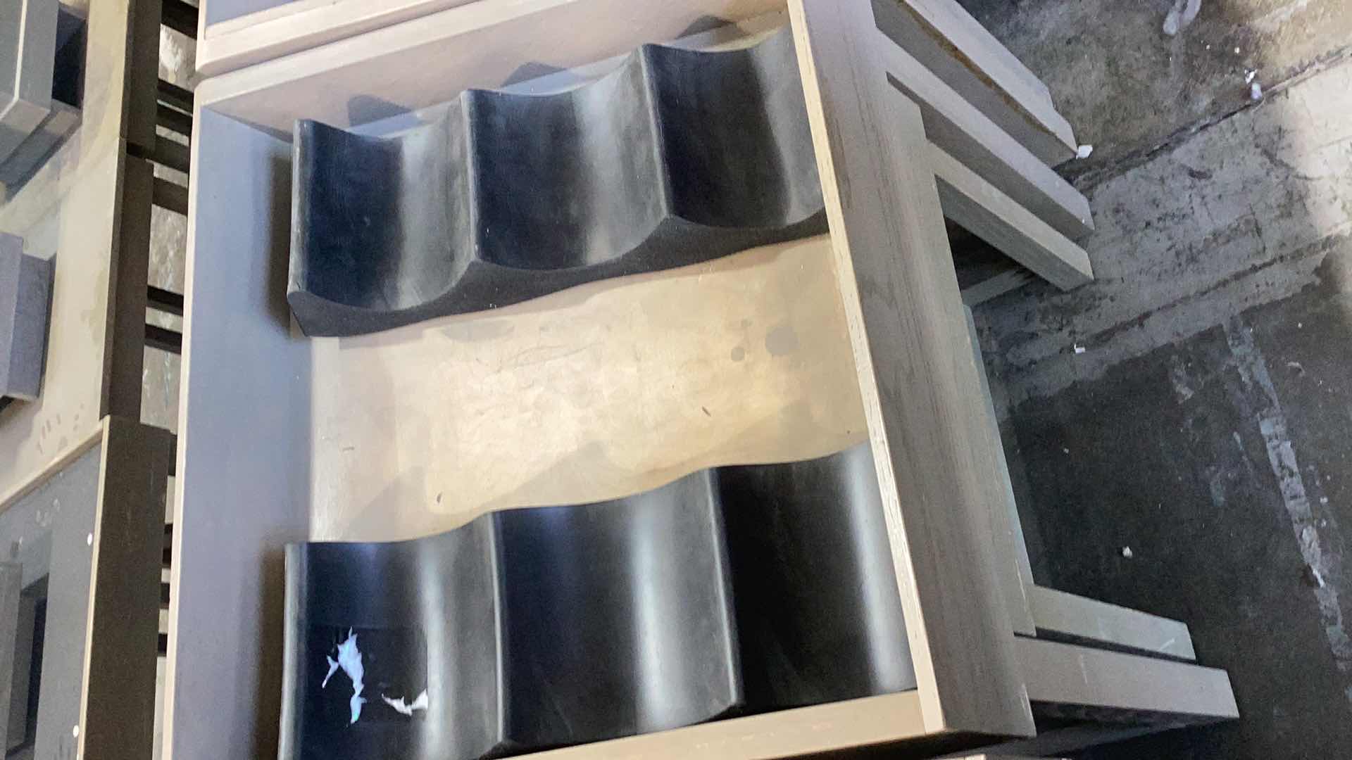 Photo 1 of TWO PIECE WOODEN ANGLED FRUIT DISPLAY STAND WITH TWO STACKERS 36” X 28” H 37”