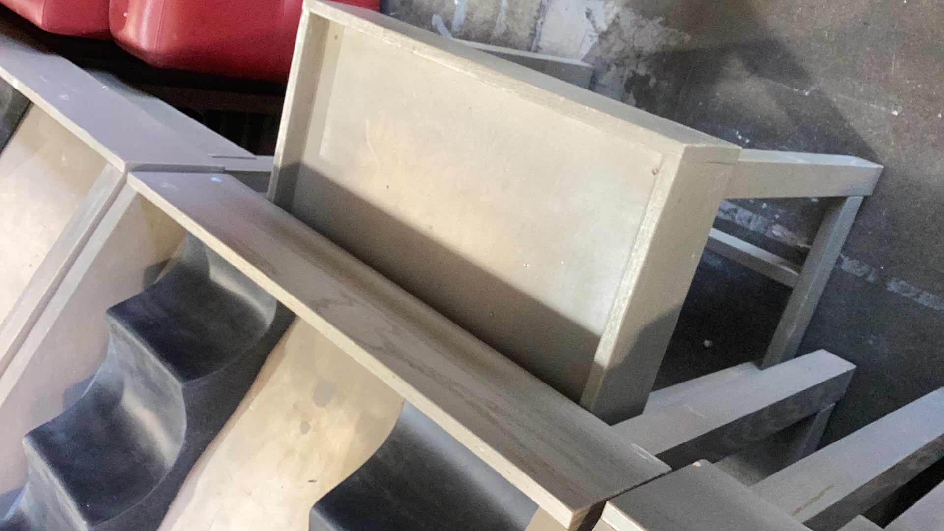 Photo 1 of TWO PIECE WOODEN ANGLED FRUIT DISPLAY STAND WITH TWO STACKERS 36” X 28” H 37”