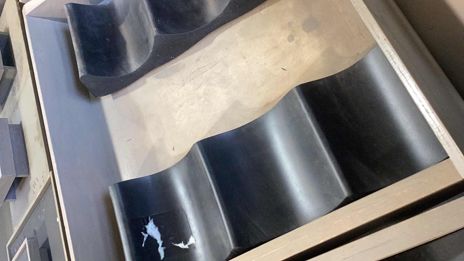 Photo 1 of TWO PIECE WOODEN ANGLED FRUIT DISPLAY STAND WITH TWO STACKERS 36” X 28” H 37”