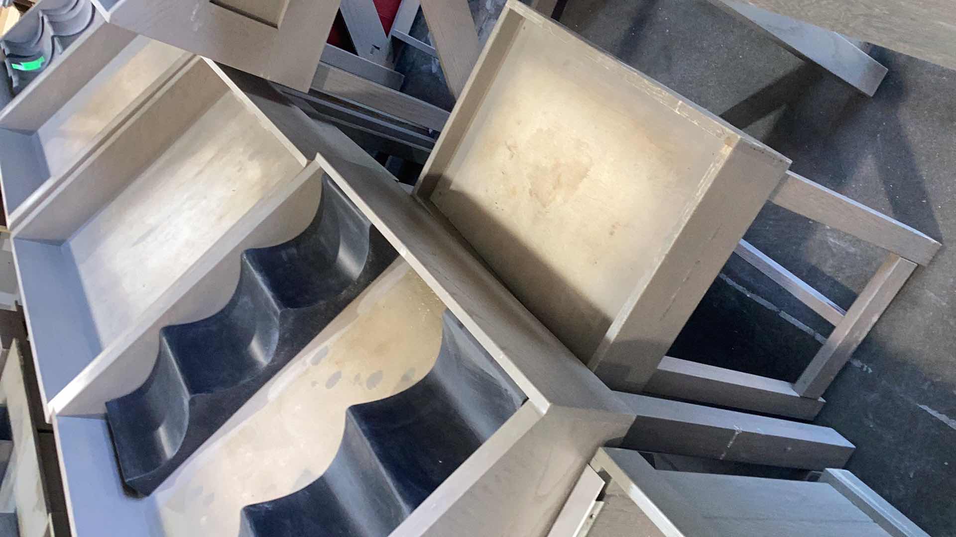 Photo 1 of TWO PIECE WOODEN ANGLED FRUIT DISPLAY STAND WITH TWO STACKERS 36” X 28” H 37”