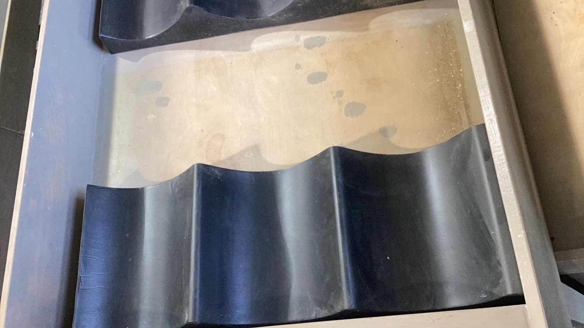 Photo 1 of TWO PIECE WOODEN ANGLED FRUIT DISPLAY STAND WITH TWO STACKERS 36” X 28” H 37”