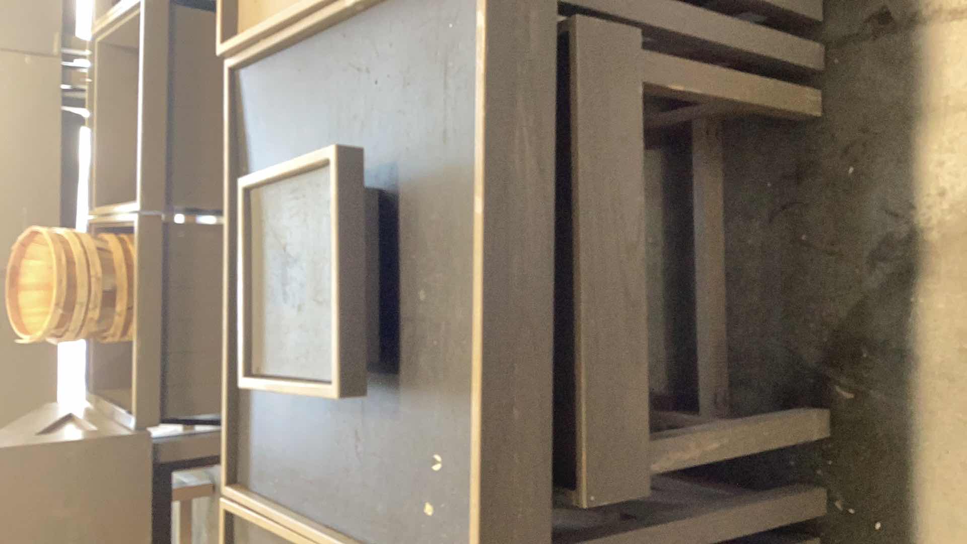 Photo 1 of THREE PIECE WOODEN FRUIT DISPLAY STANDS WITH LINER 36” X 36” H 32”