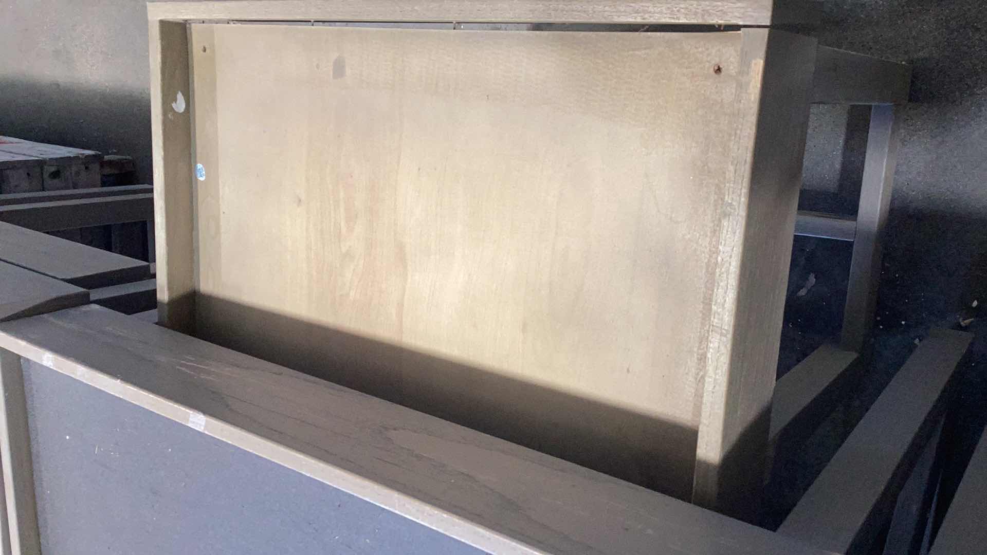 Photo 2 of THREE PIECE WOODEN FRUIT DISPLAY STANDS WITH LINER 36” X 36” H 32”