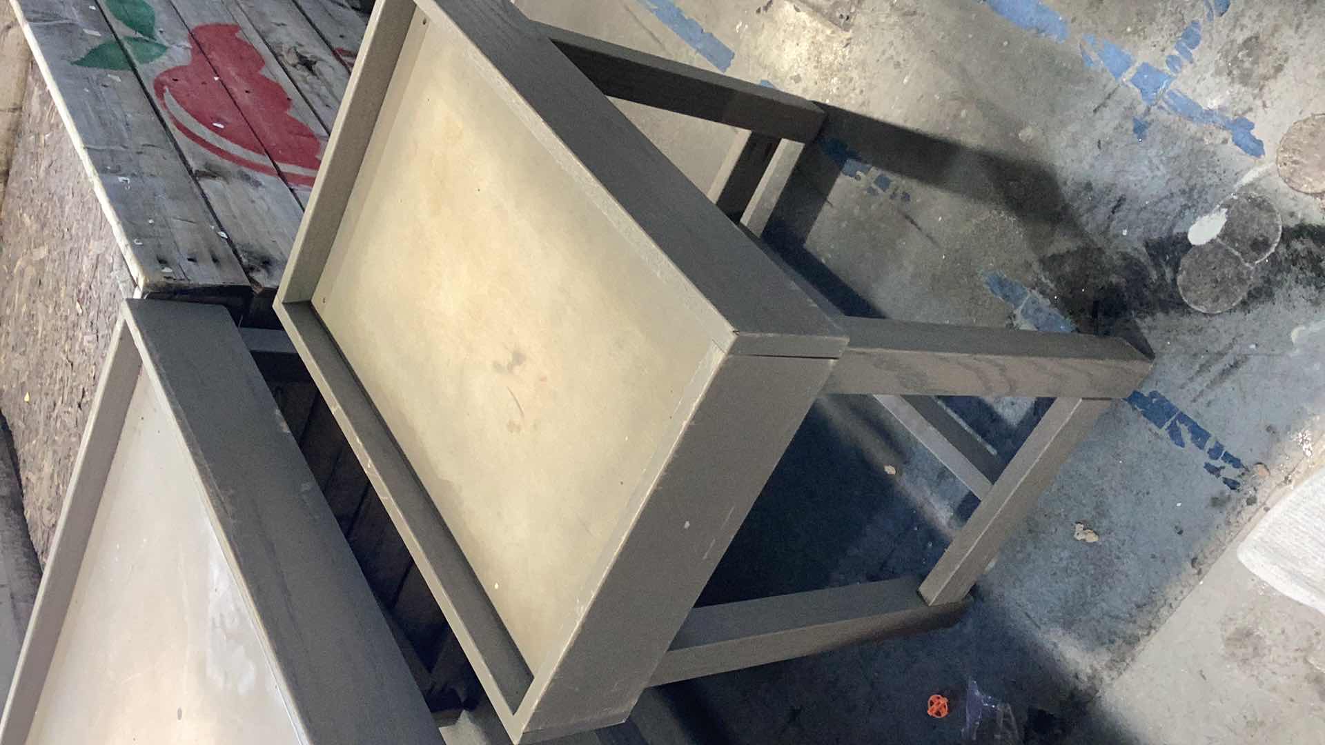 Photo 1 of THREE PIECE WOODEN FRUIT DISPLAY STANDS 36” X 36” H 32”