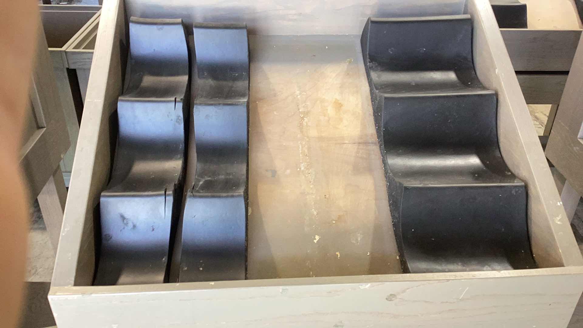 Photo 1 of WOODEN ANGLED FRUIT DISPLAY STAND WITH THREE STACKERS 36” X 28” H 37”