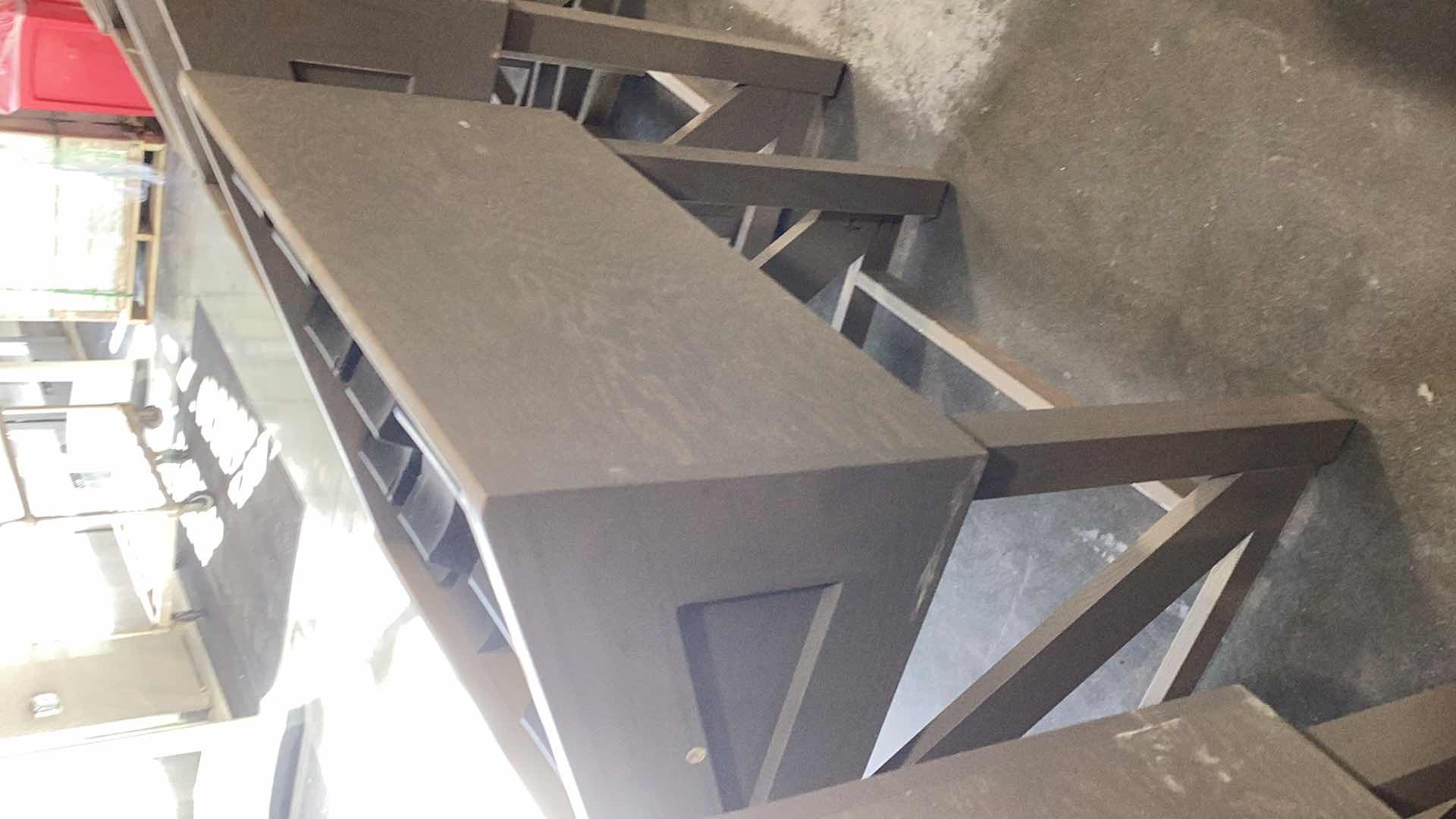 Photo 1 of WOODEN ANGLED FRUIT DISPLAY STAND WITH THREE STACKERS 36” X 28” H 37”