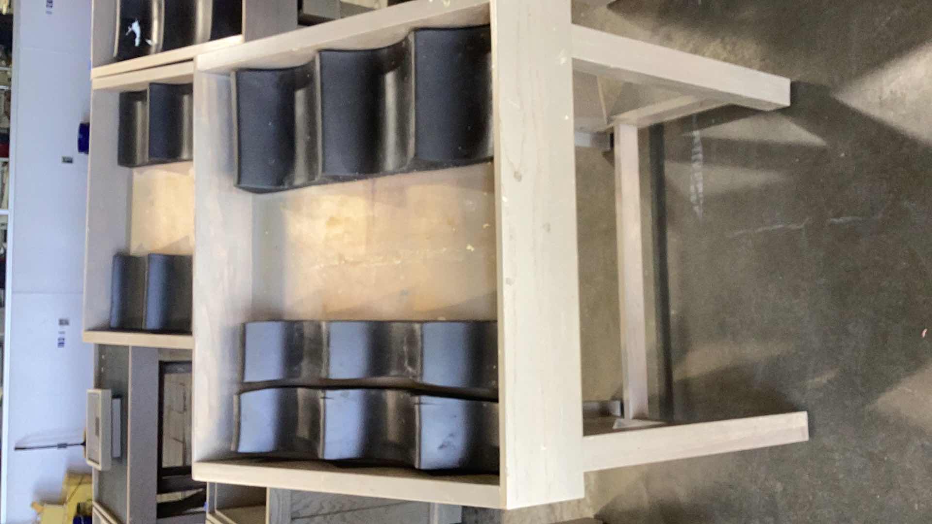 Photo 1 of WOODEN ANGLED FRUIT DISPLAY STAND WITH THREE STACKERS 36” X 28” H 37”