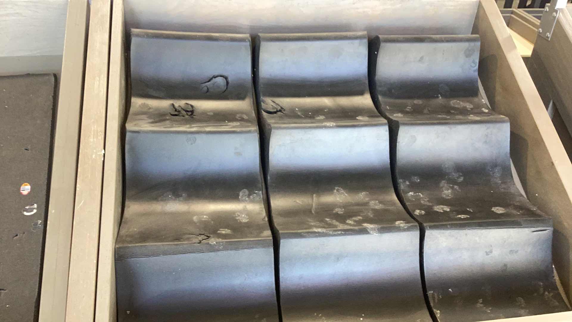 Photo 1 of TWO PIECE WOODEN ANGLED FRUIT DISPLAY STAND WITH THREE STACKERS 36” X 28” H 37”