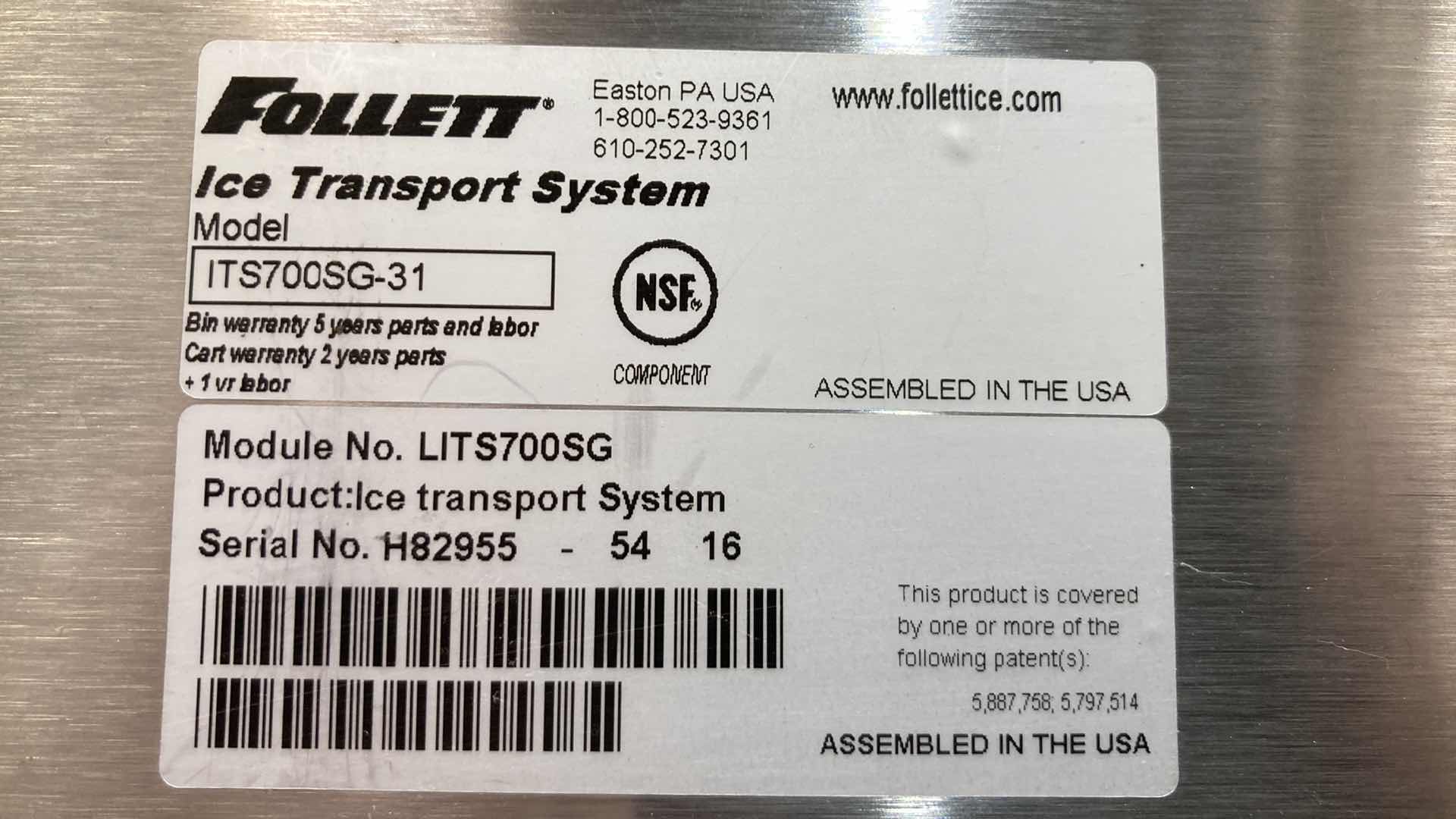 Photo 10 of FOLLETT ICE TRANSPORT SYSTEM MODEL ITS700SG-31