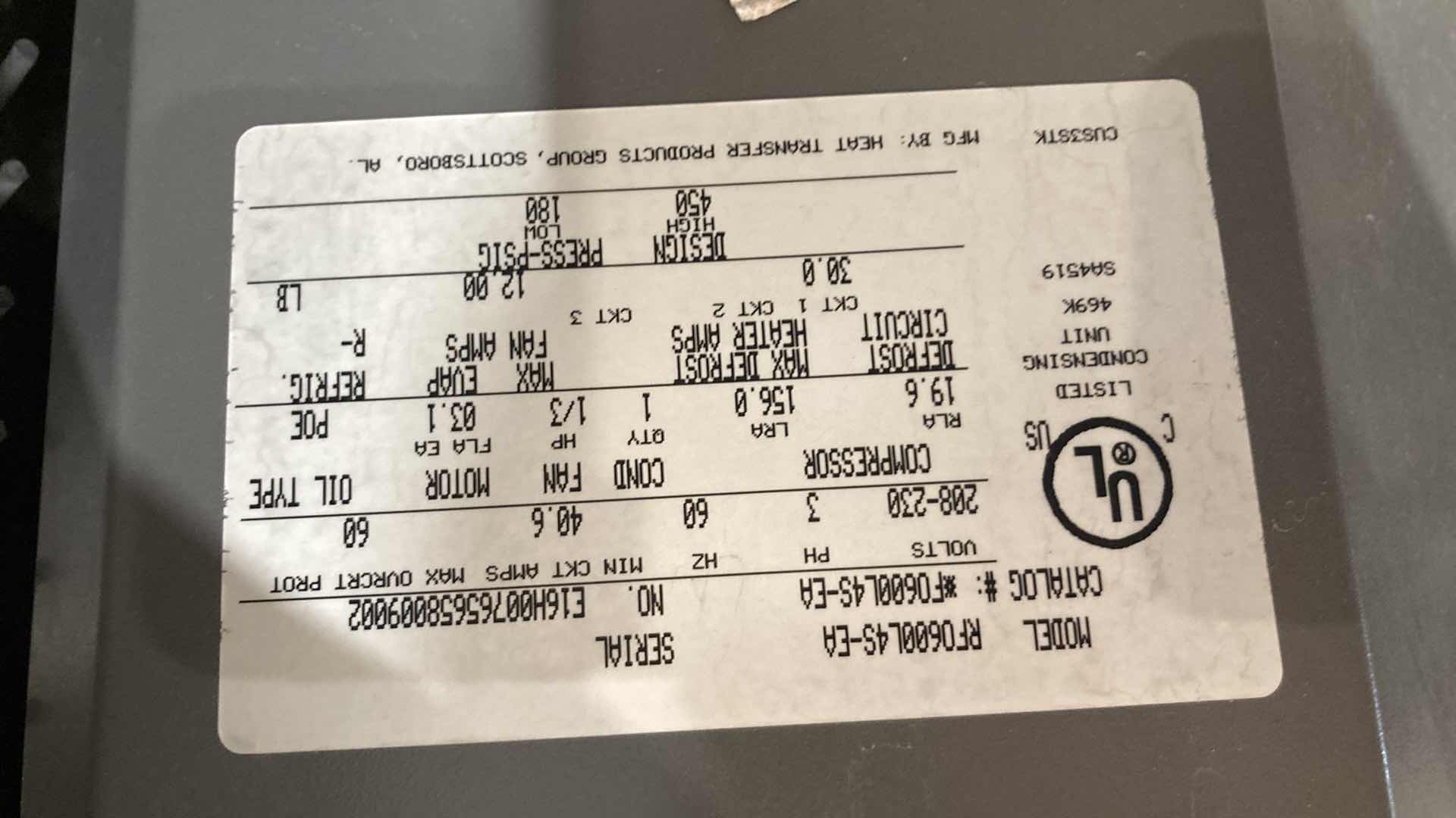 Photo 6 of RUSSELL CONDENSING UNIT MODEL RFO600L4S-EA