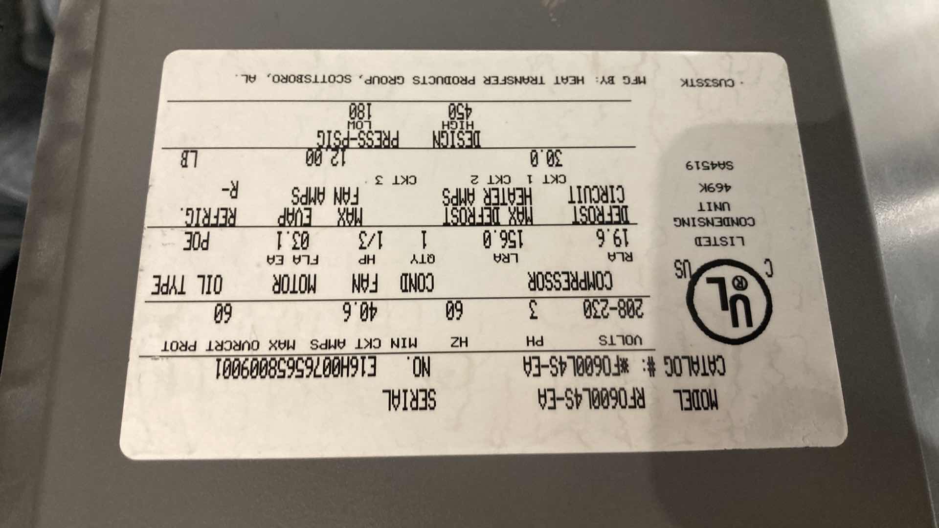 Photo 1 of RUSSELL CONDENSING UNIT MODEL RFO600L4S-EA