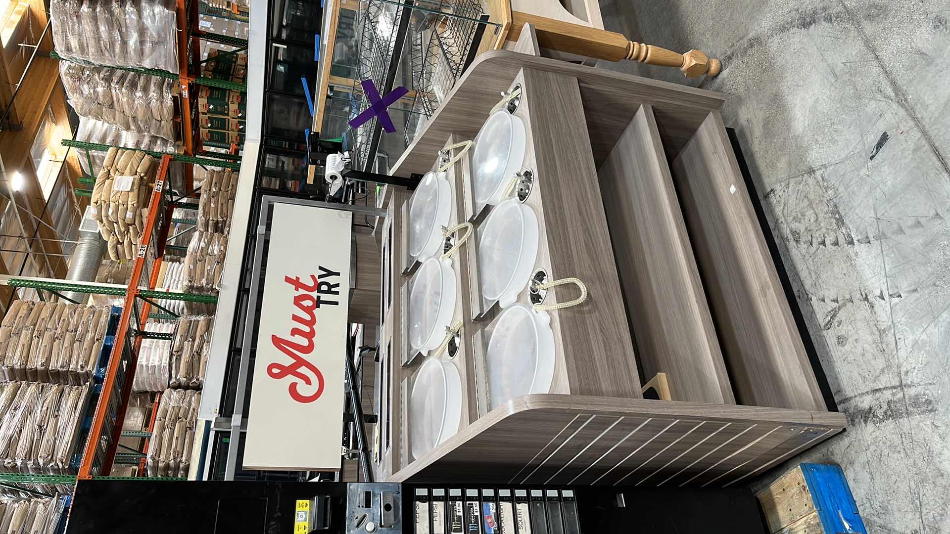 Photo 1 of BULK FOODS DRY MERCHANDIZER 12 BINS/ SCOOPS W SHELVING/COUNTER SPACE 66.25” X 59” H 68"