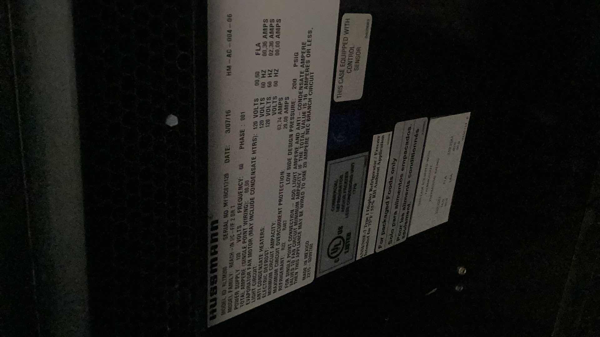 Photo 1 of HUSSMANN COMMERCIAL DISPLAY REFRIGERATOR/FREEZER WITH SHELVING 120 VOLT MODEL RLTM200 (HARDWIRED)