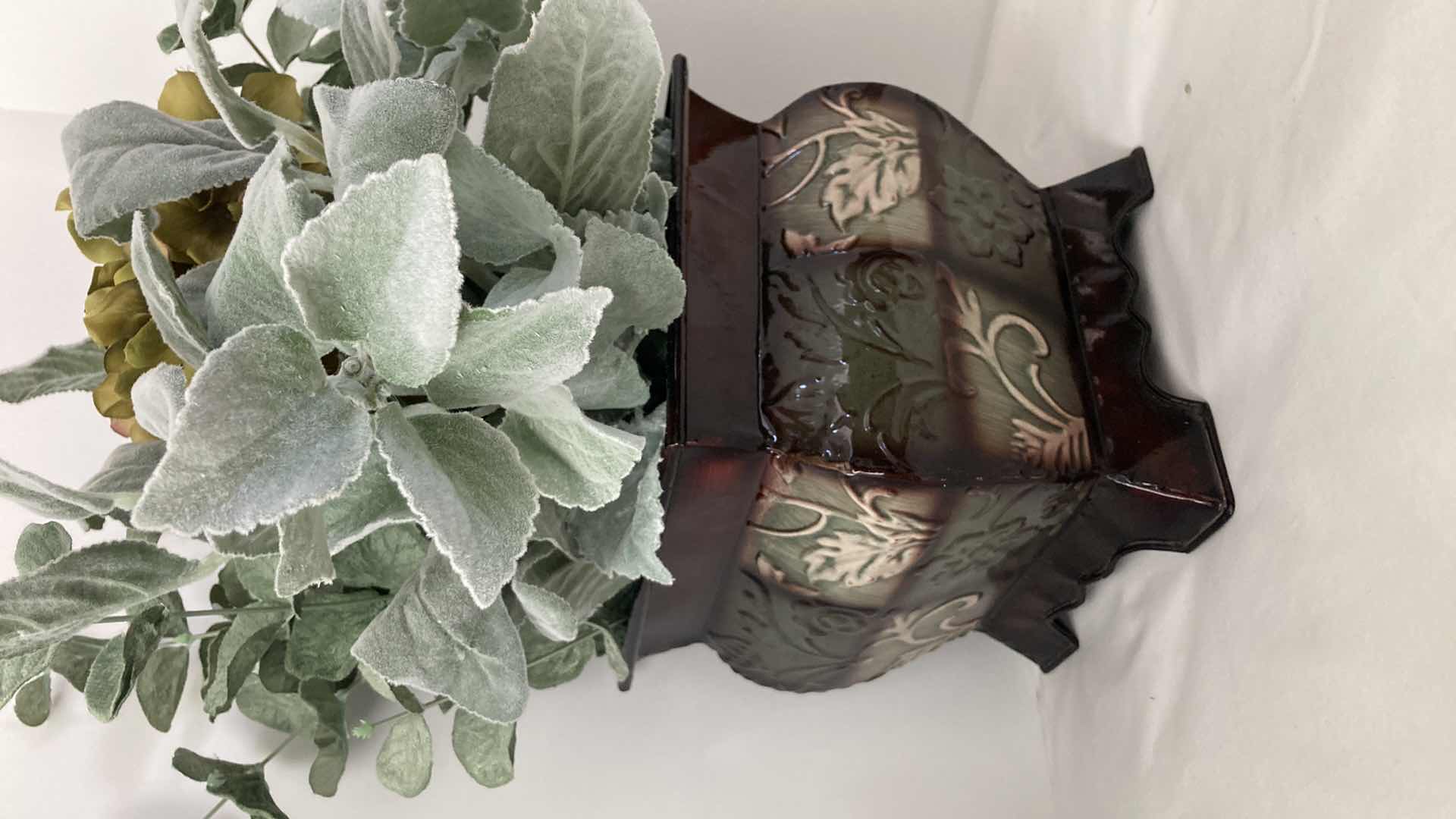 Photo 1 of FAUX SAGE PLANT FLORAL TIN PLANTER 8” X 8” H8”