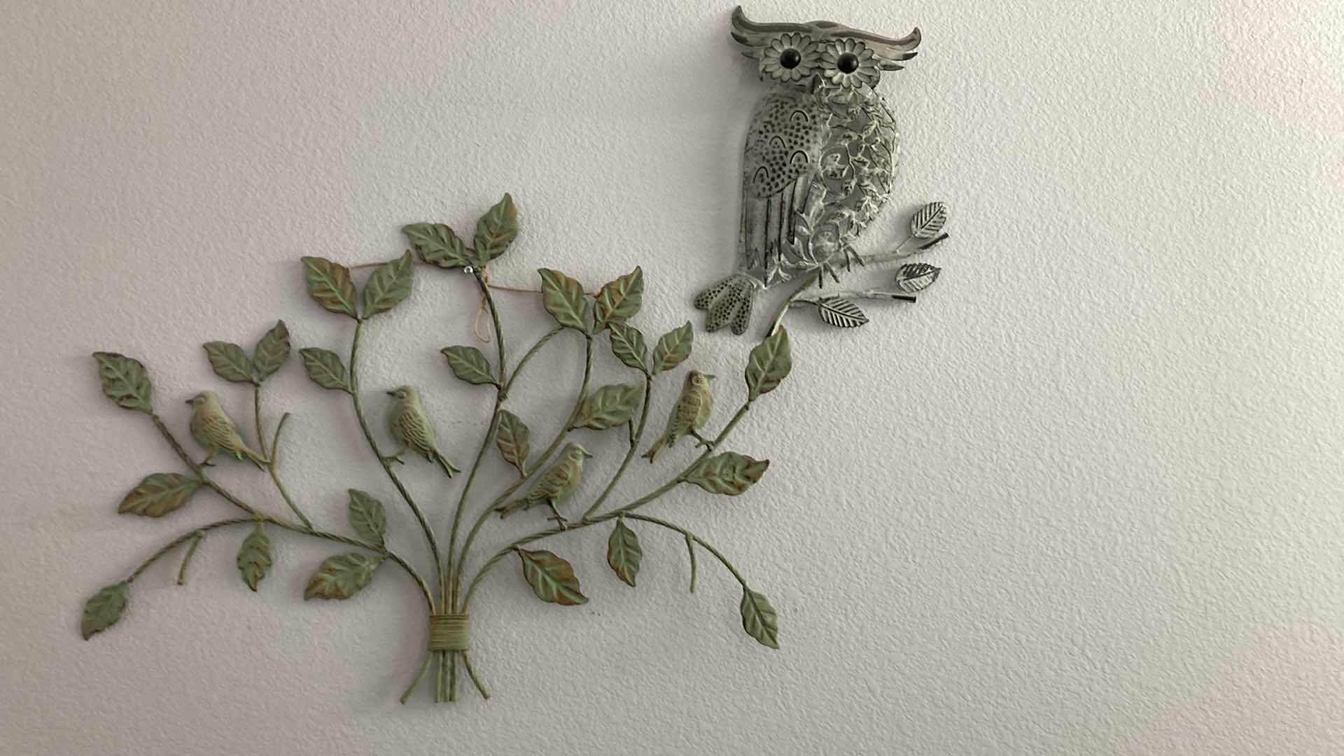 View 1 of SONG BIRDS ON BRANCH METAL ARTWORK W OWL METAL ARTWORK 25” X 18”