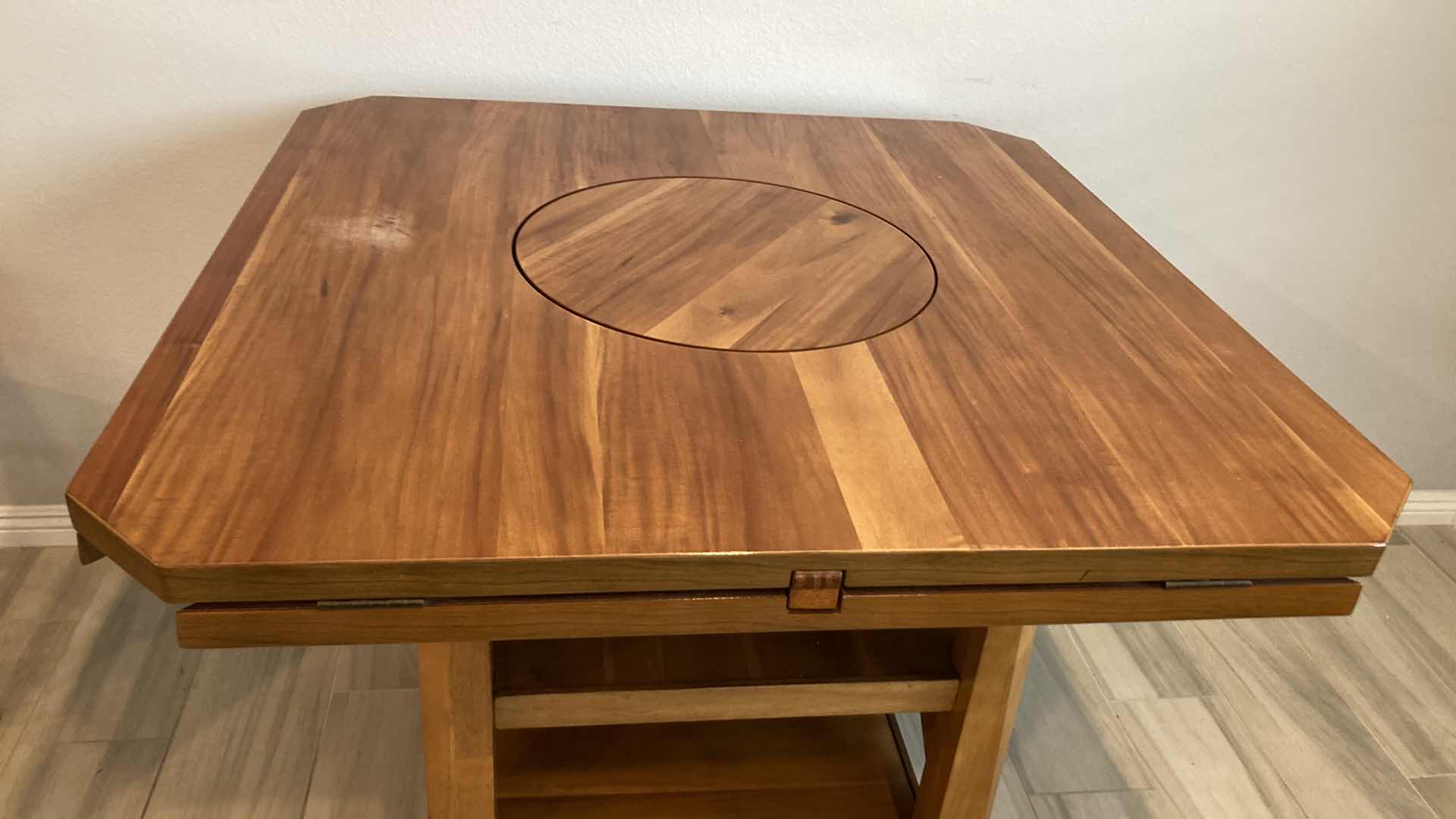 Photo 1 of EMERALD HOME DINING TABLE & 4 BAR STOOLS W LAZY SUSAN & FOLD OUT LEAFS 46”-60” X 36.25”