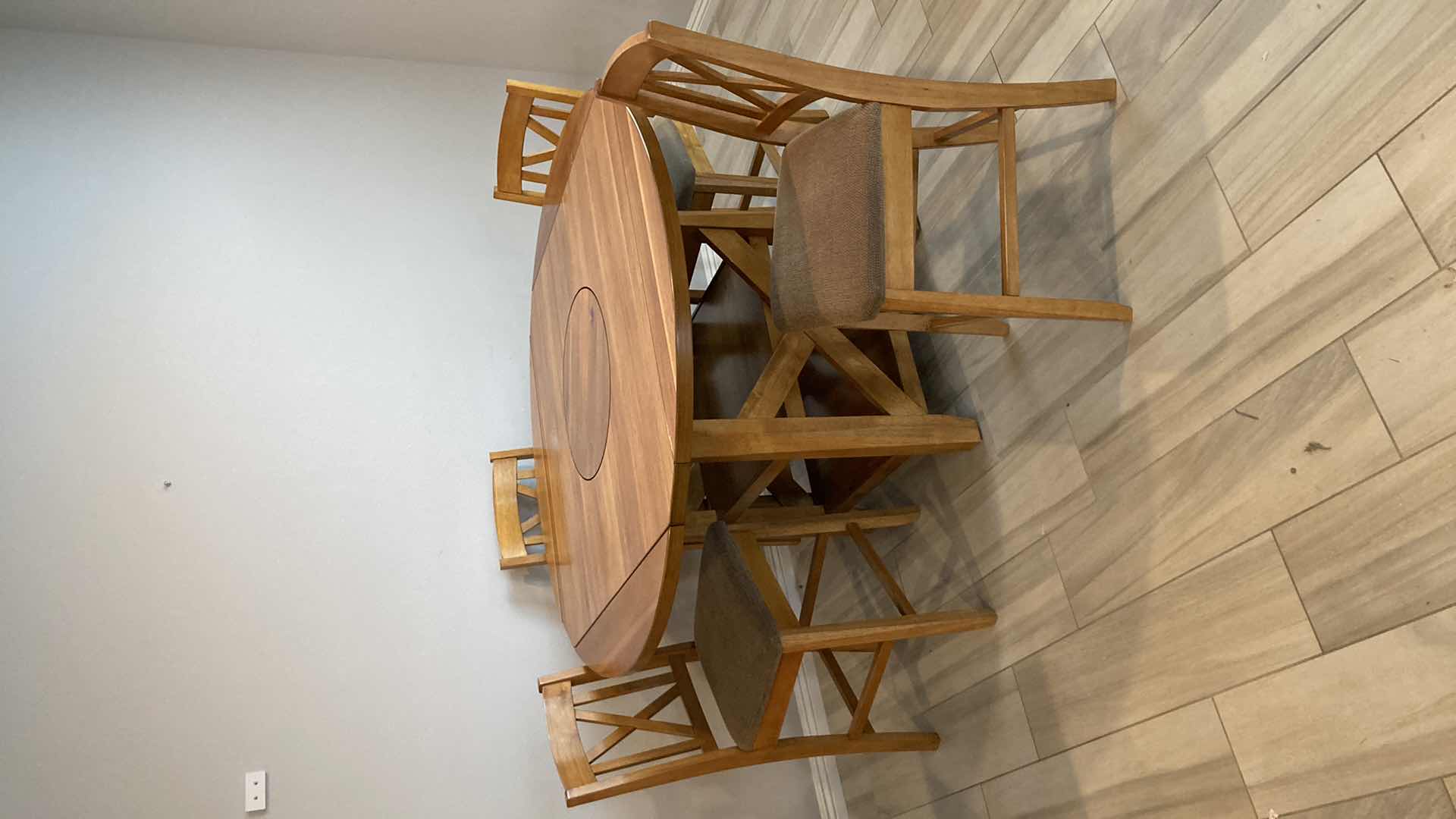 Photo 1 of EMERALD HOME DINING TABLE & 4 BAR STOOLS W LAZY SUSAN & FOLD OUT LEAFS 46”-60” X 36.25”