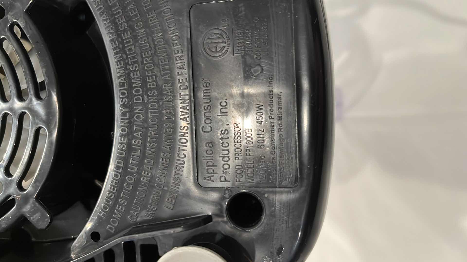 Photo 1 of BLACK & DECKER FOOD PROCESSOR MODEL FP1600B