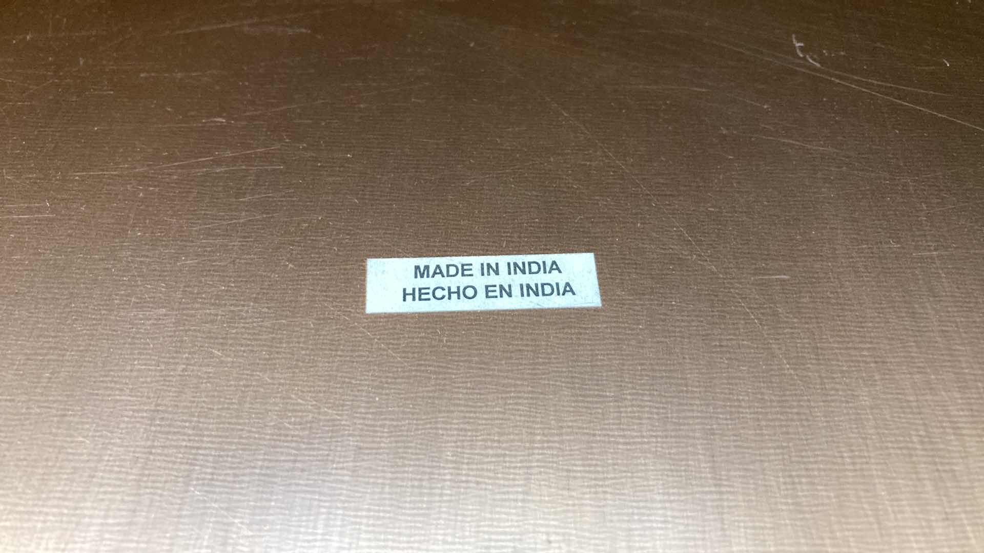 Photo 1 of COPPER BRONZE FINISH TRAY W ROPE HANDLES 16” X 17.5” H2.75”